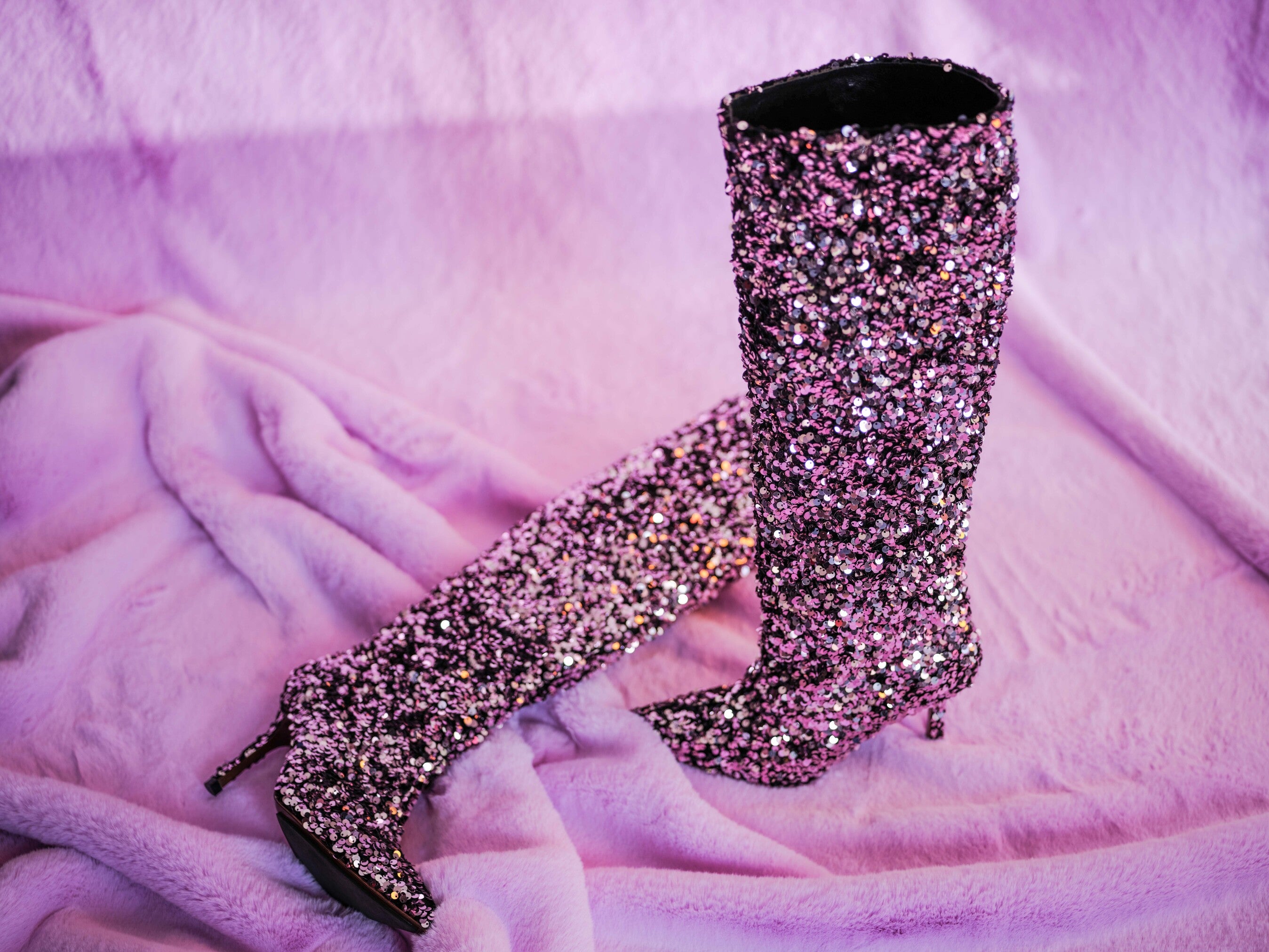 Handmade Boots Purple Sequins
