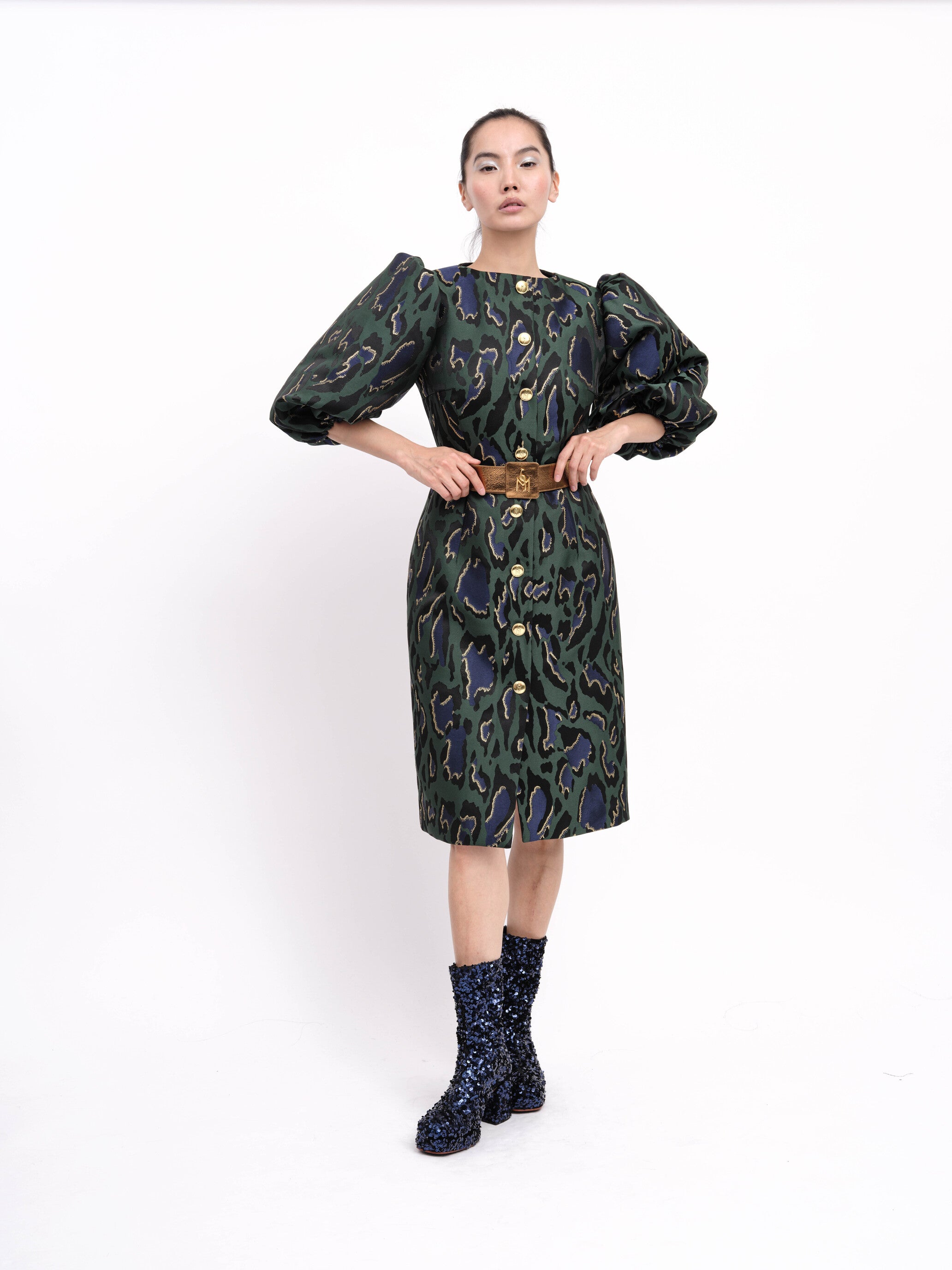 Handmade Ankle Boots Blue Sequins