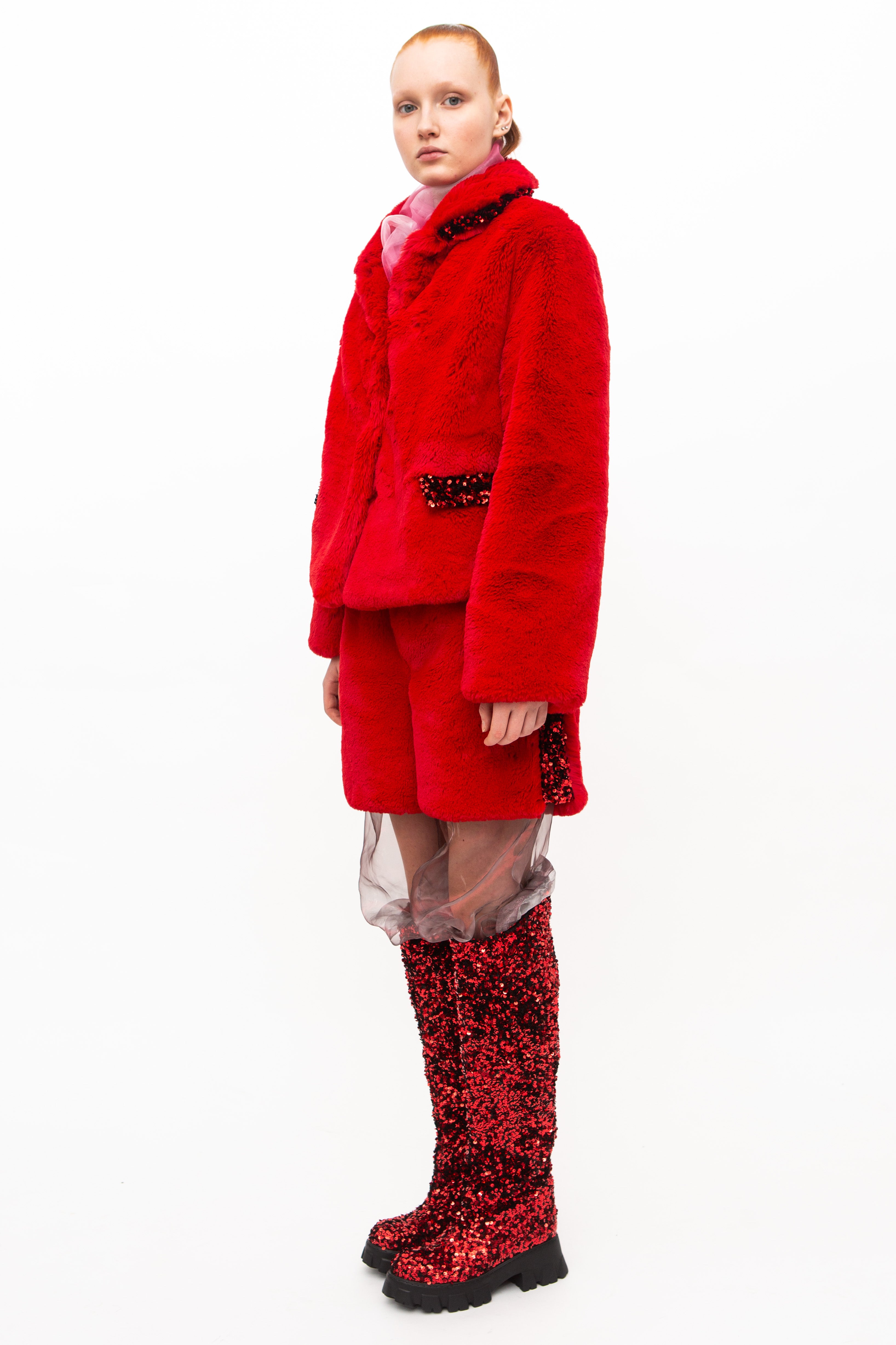 Handmade Boots High Red Sequins