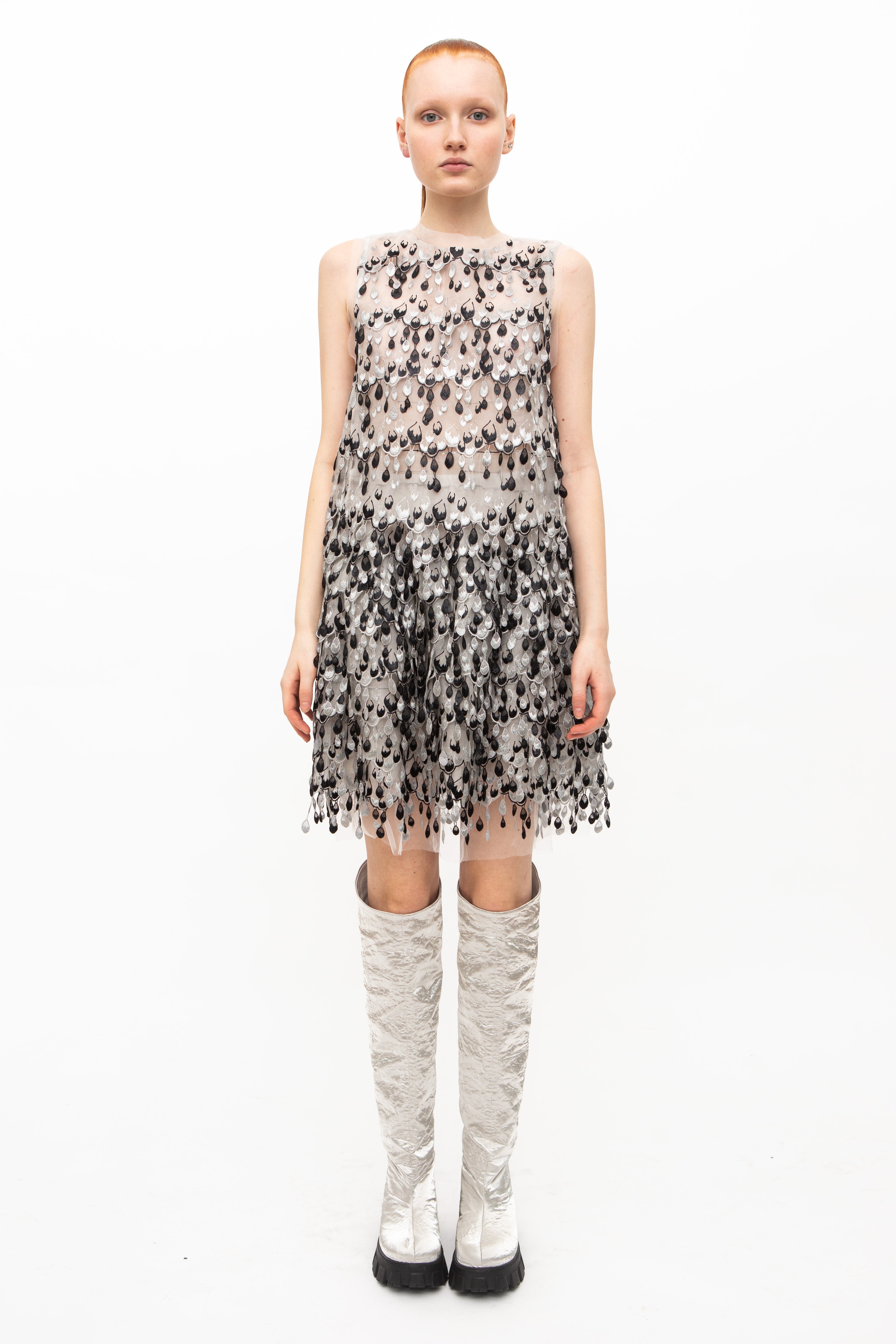 Dress Embroidered White Black - GFC Milan