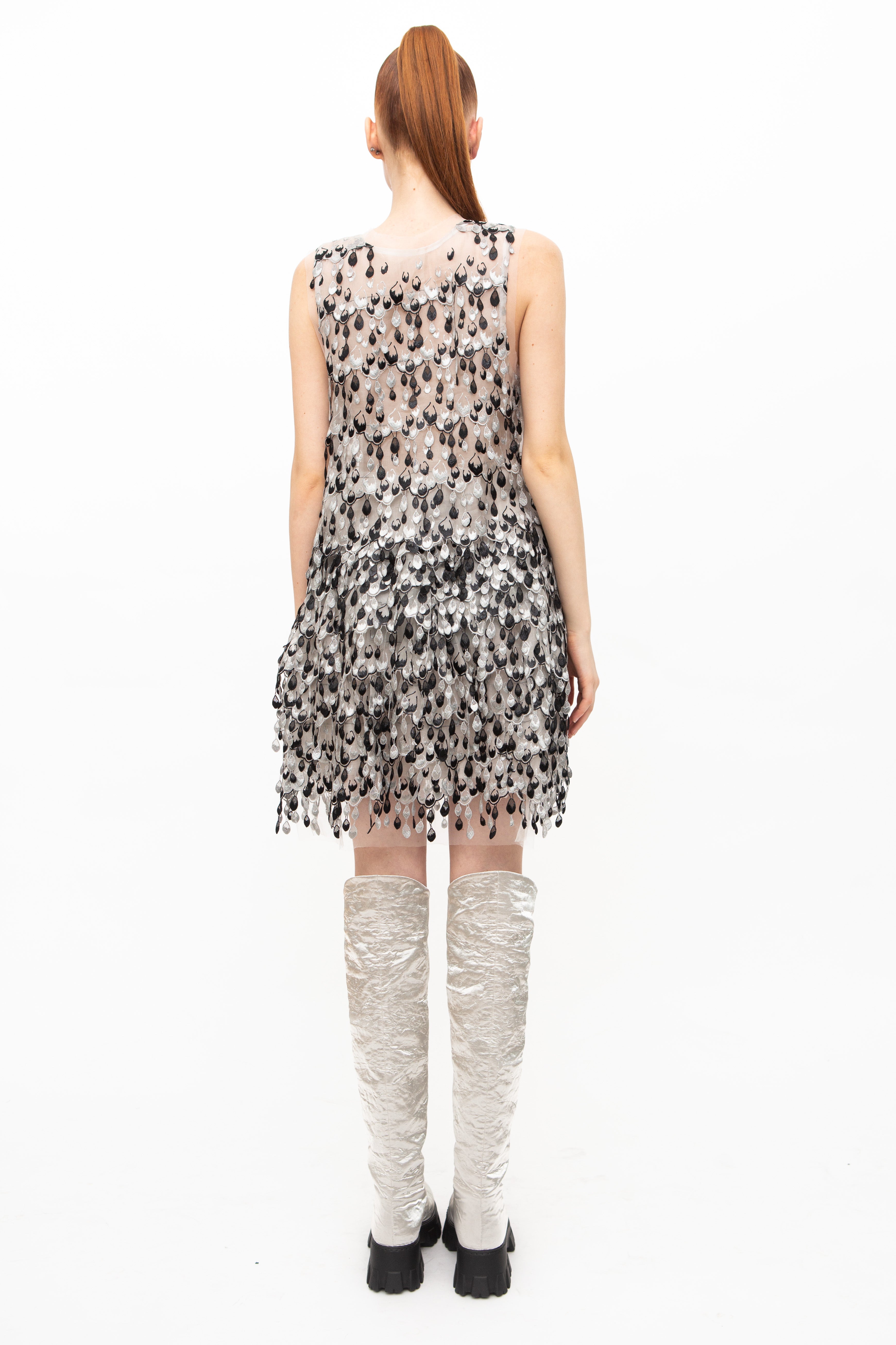 Dress Embroidered White Black - GFC Milan