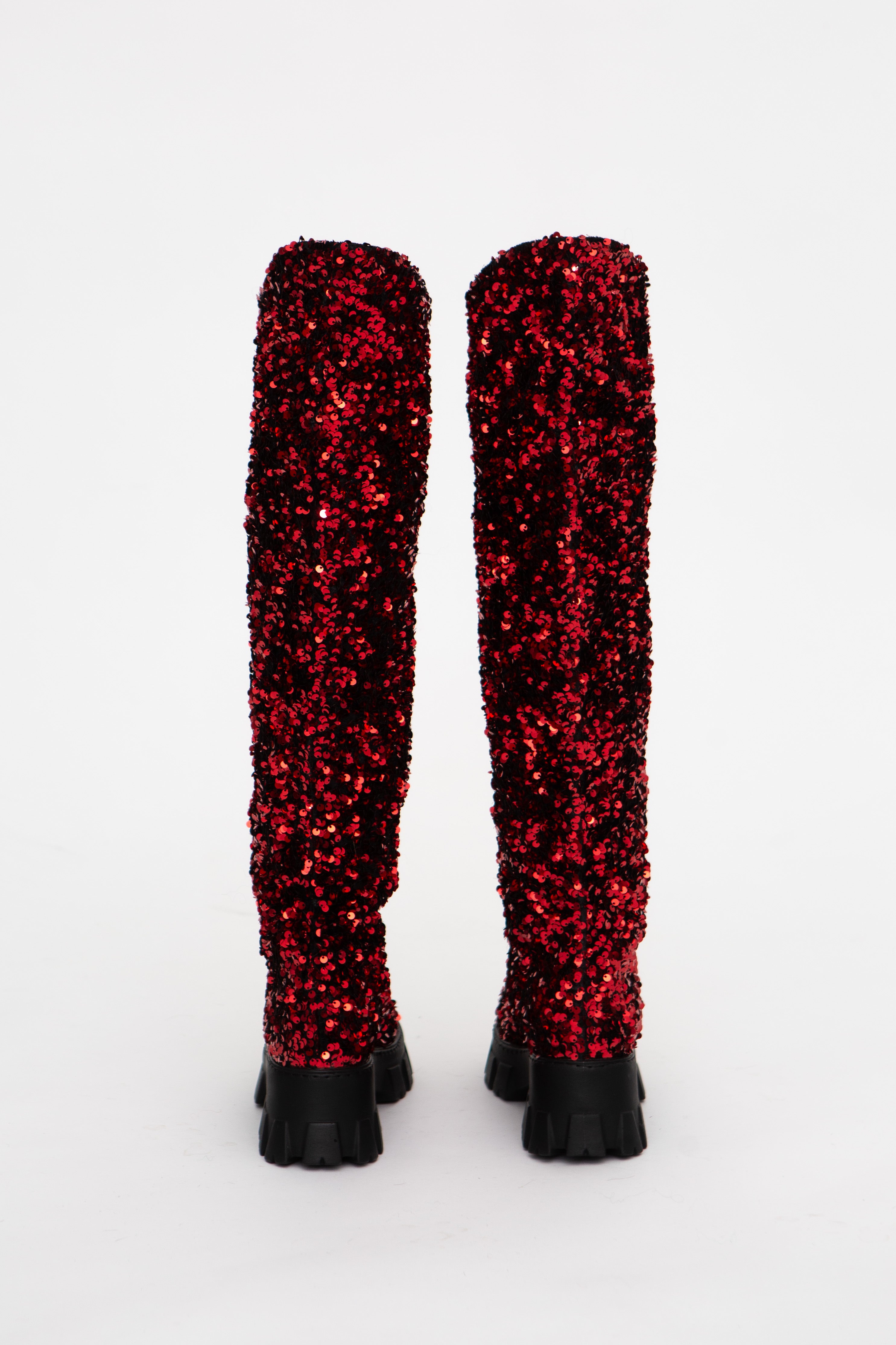 Handmade Boots High Red Sequins