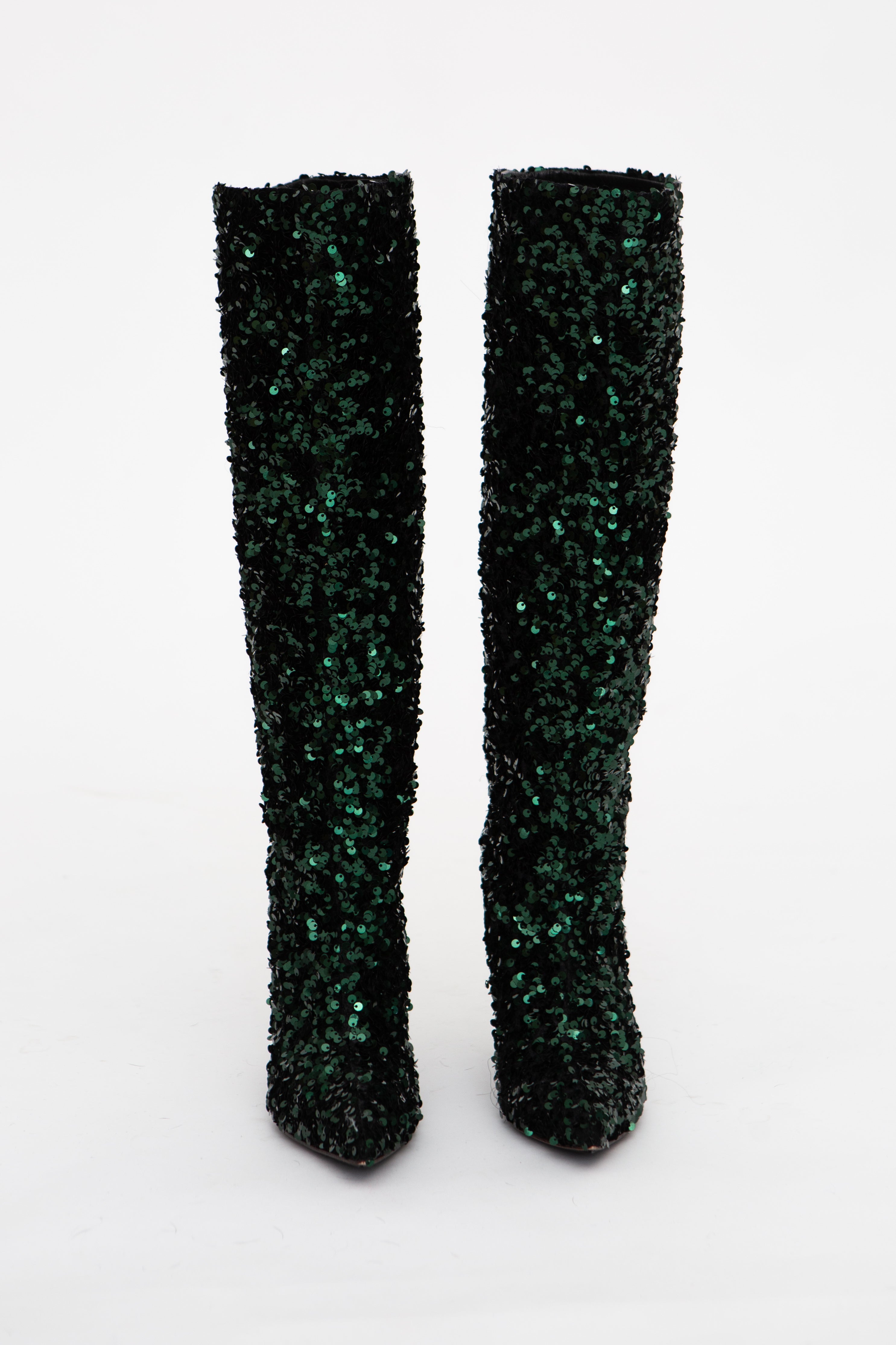 Handmade Boots Emerald Sequins