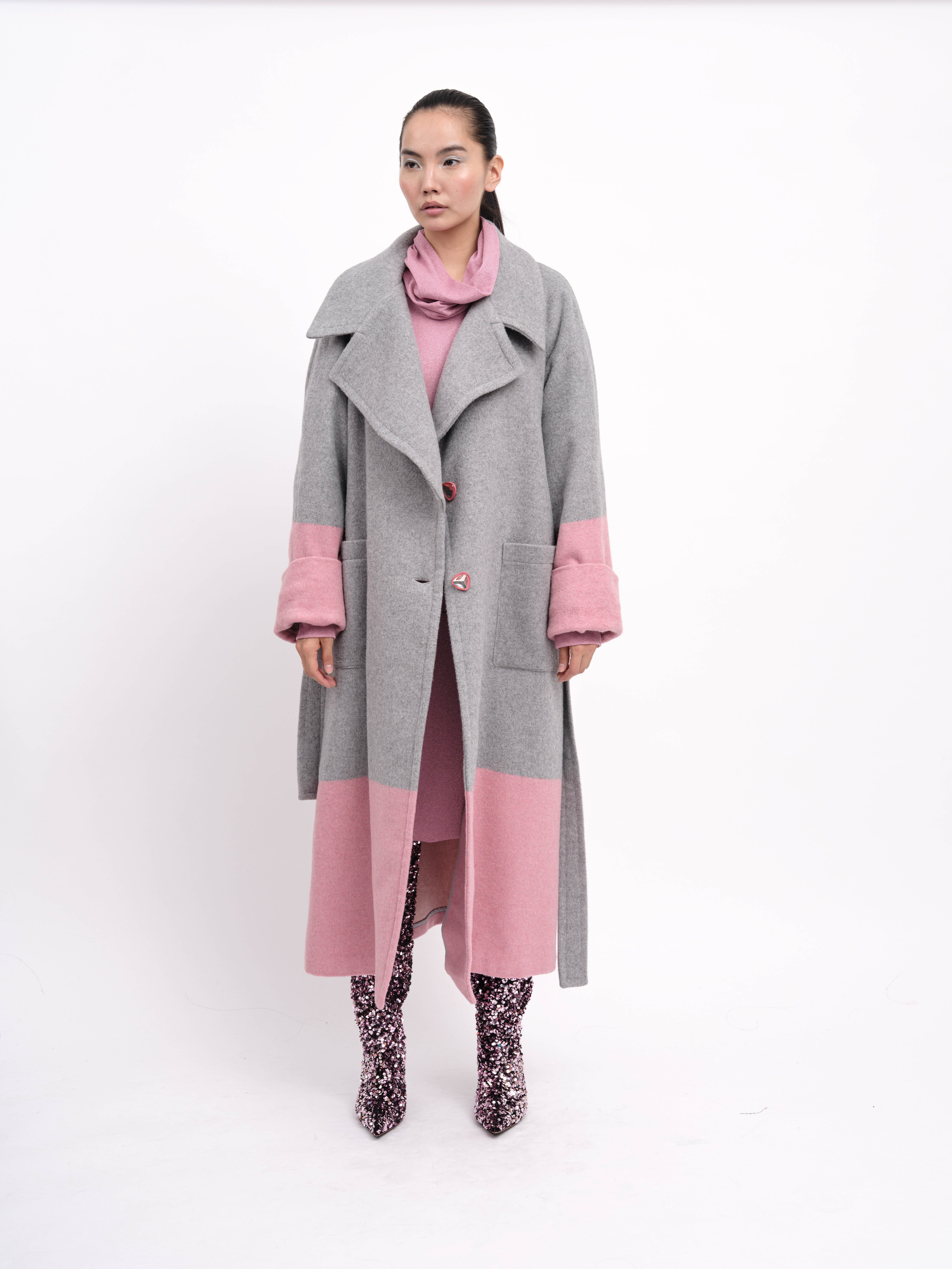 Coat Two-Tone Grey Blush Pink