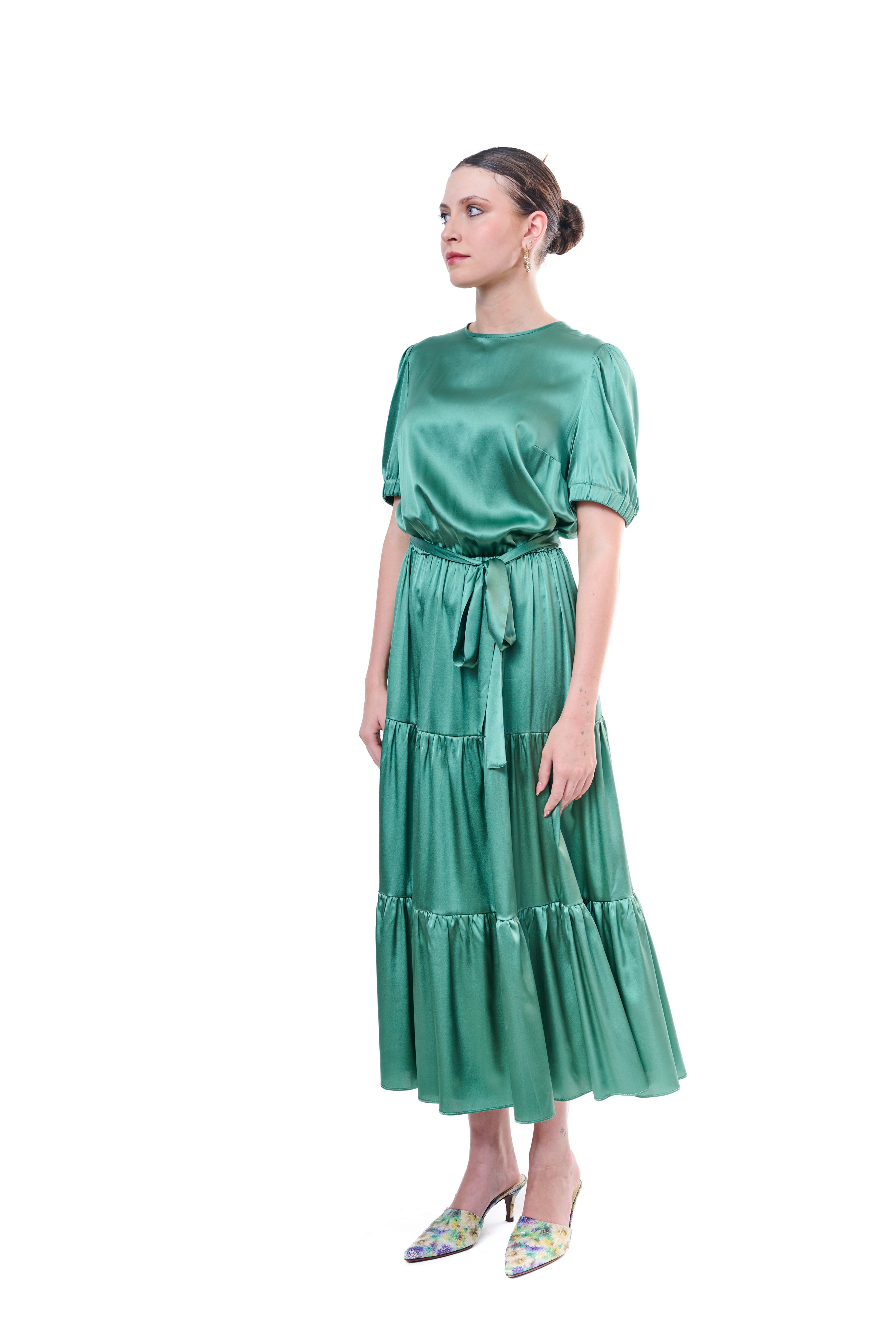 Dress Ruffles Mint Silk