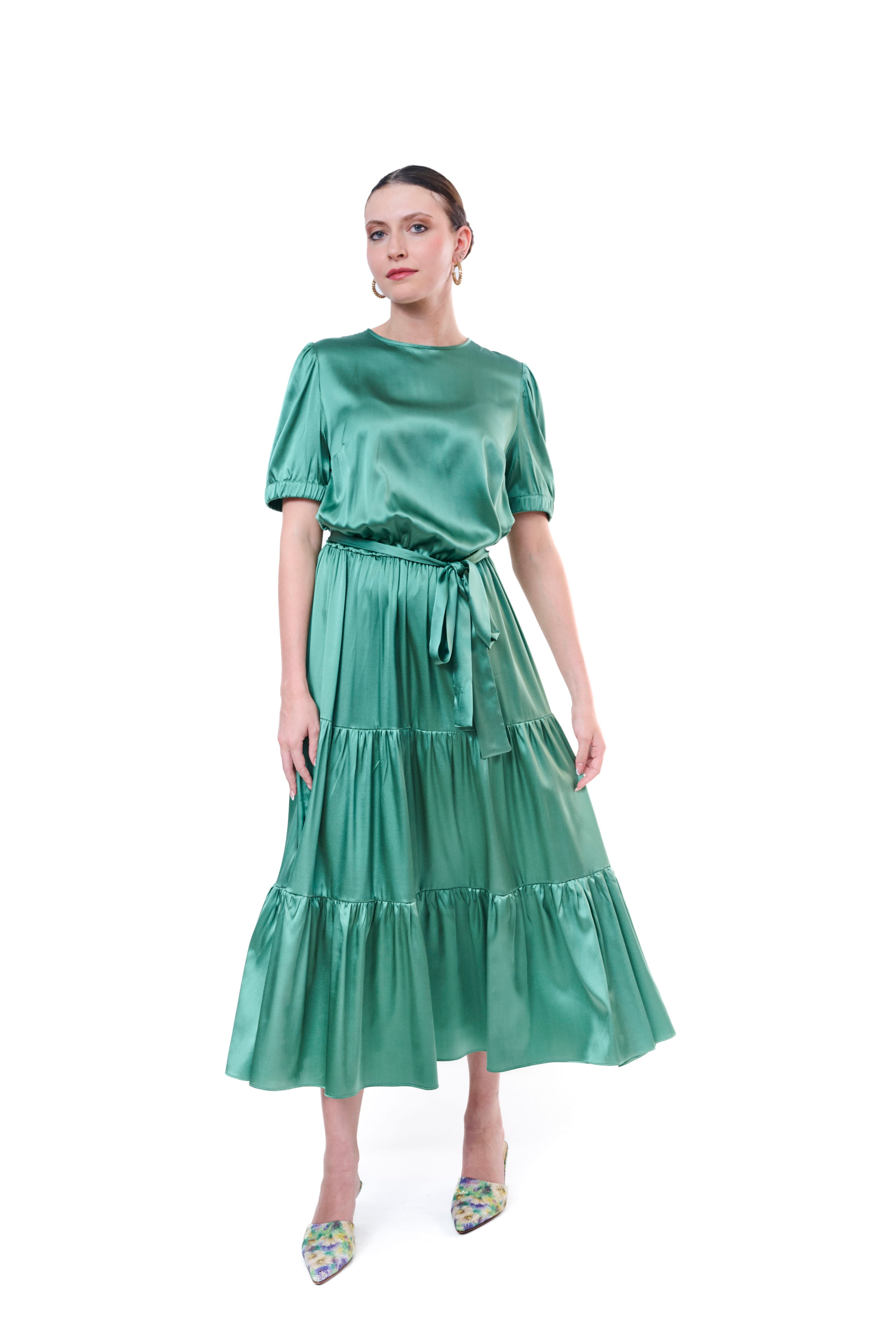 Dress Ruffles Mint Silk