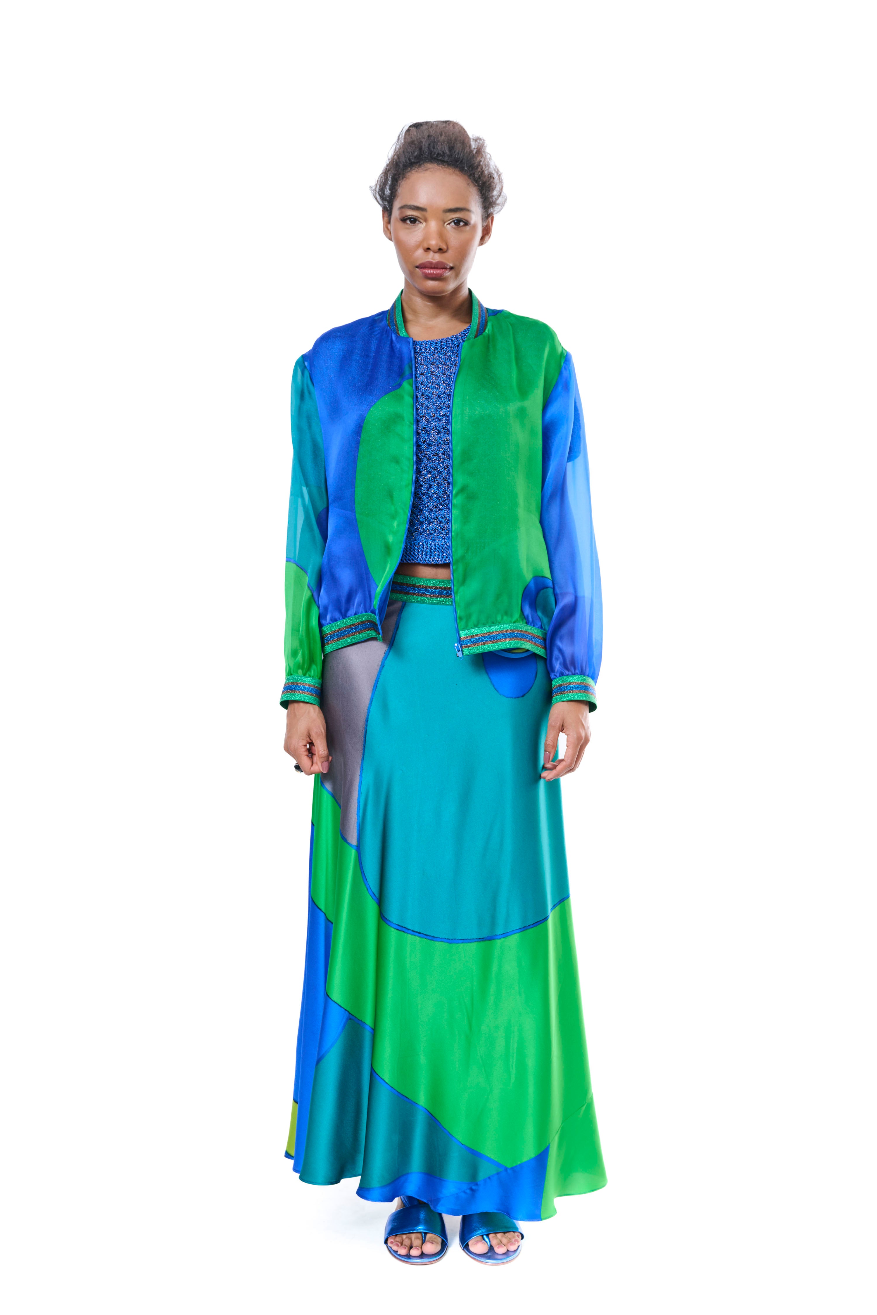 Bomber Jacket Graphic Print Silk