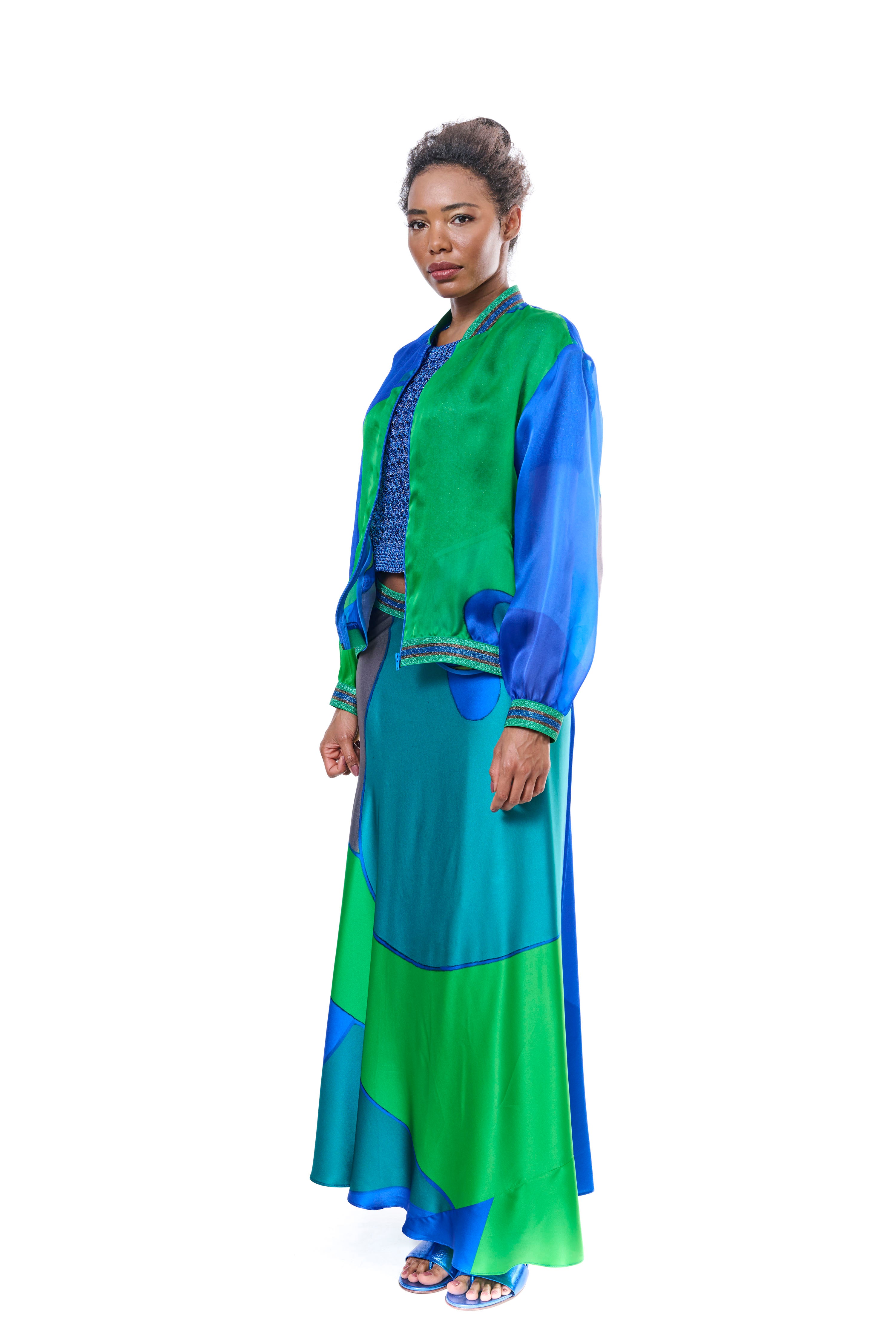 Bomber Jacket Graphic Print Silk