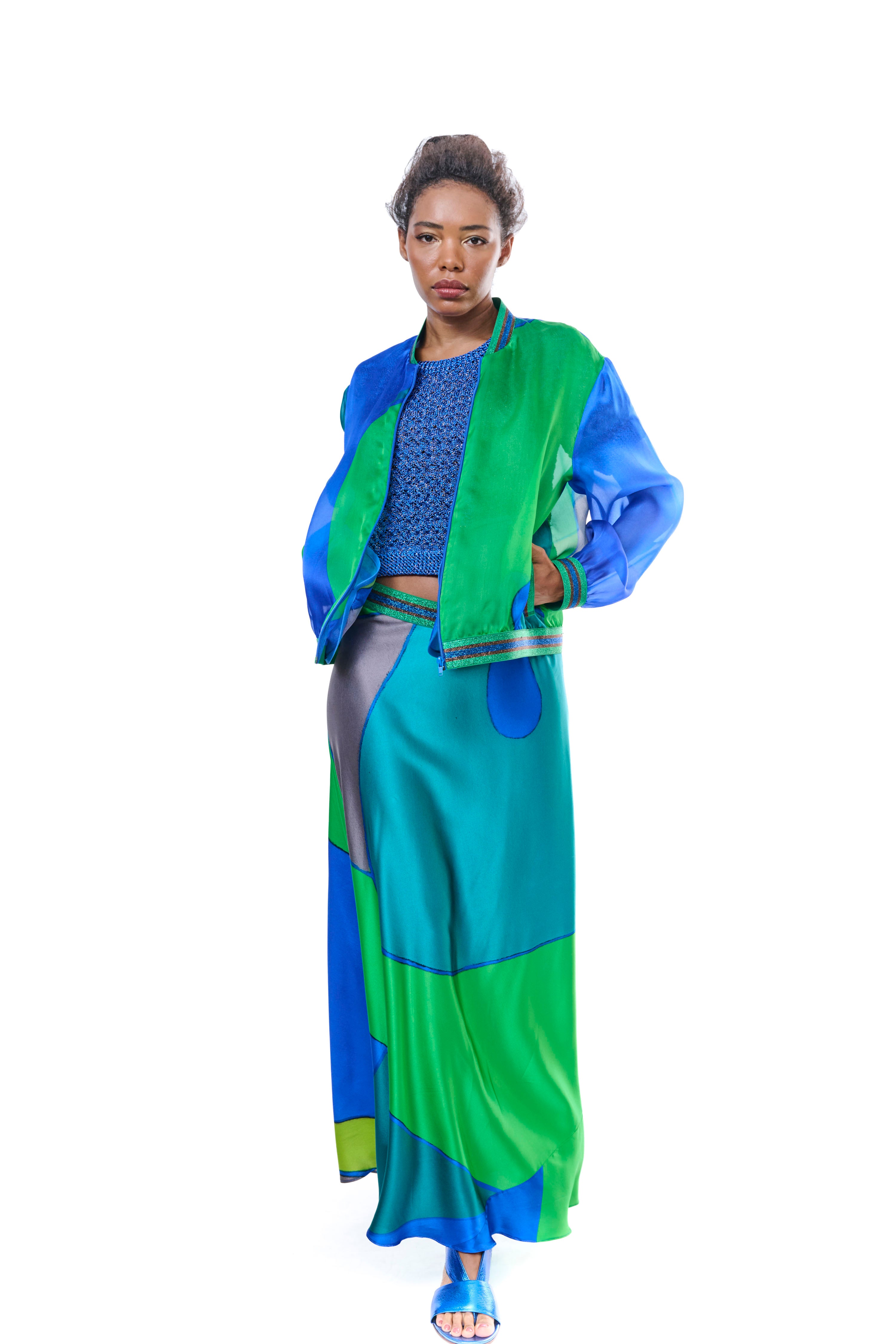 Bomber Jacket Graphic Print Silk