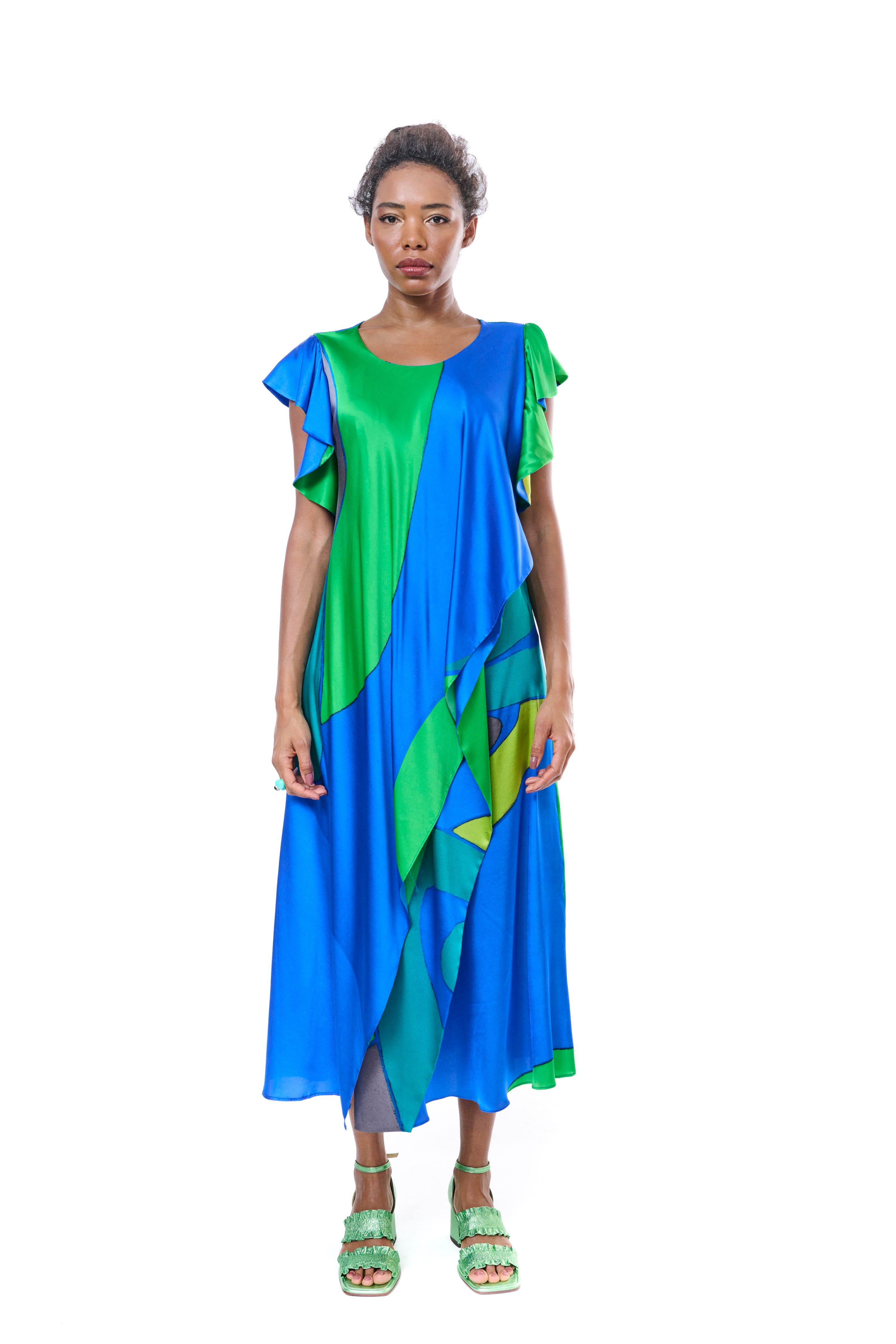 Dress Long Graphic Pure Silk