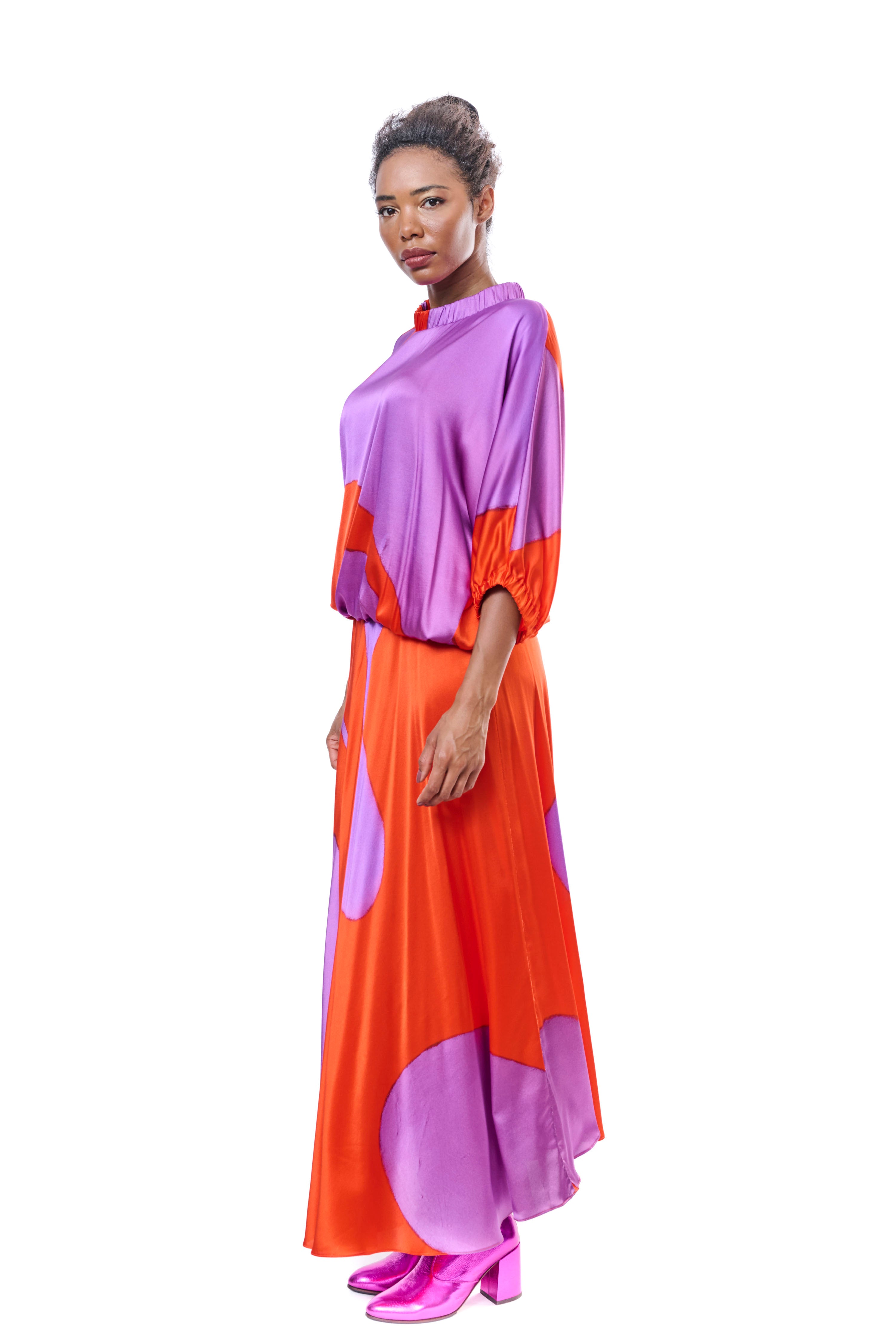 Skirt Long Graphic Pure Silk