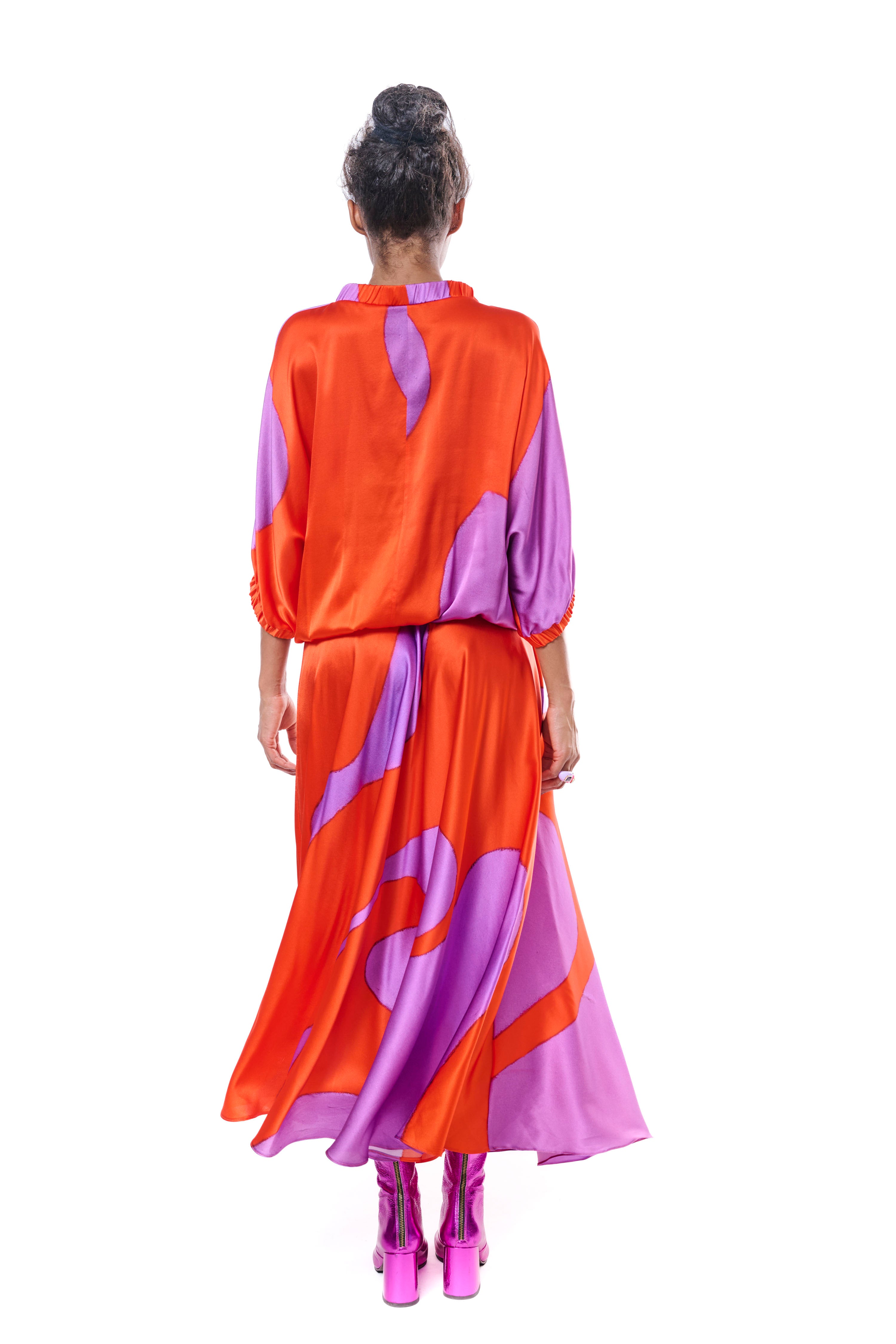 Skirt Long Graphic Pure Silk