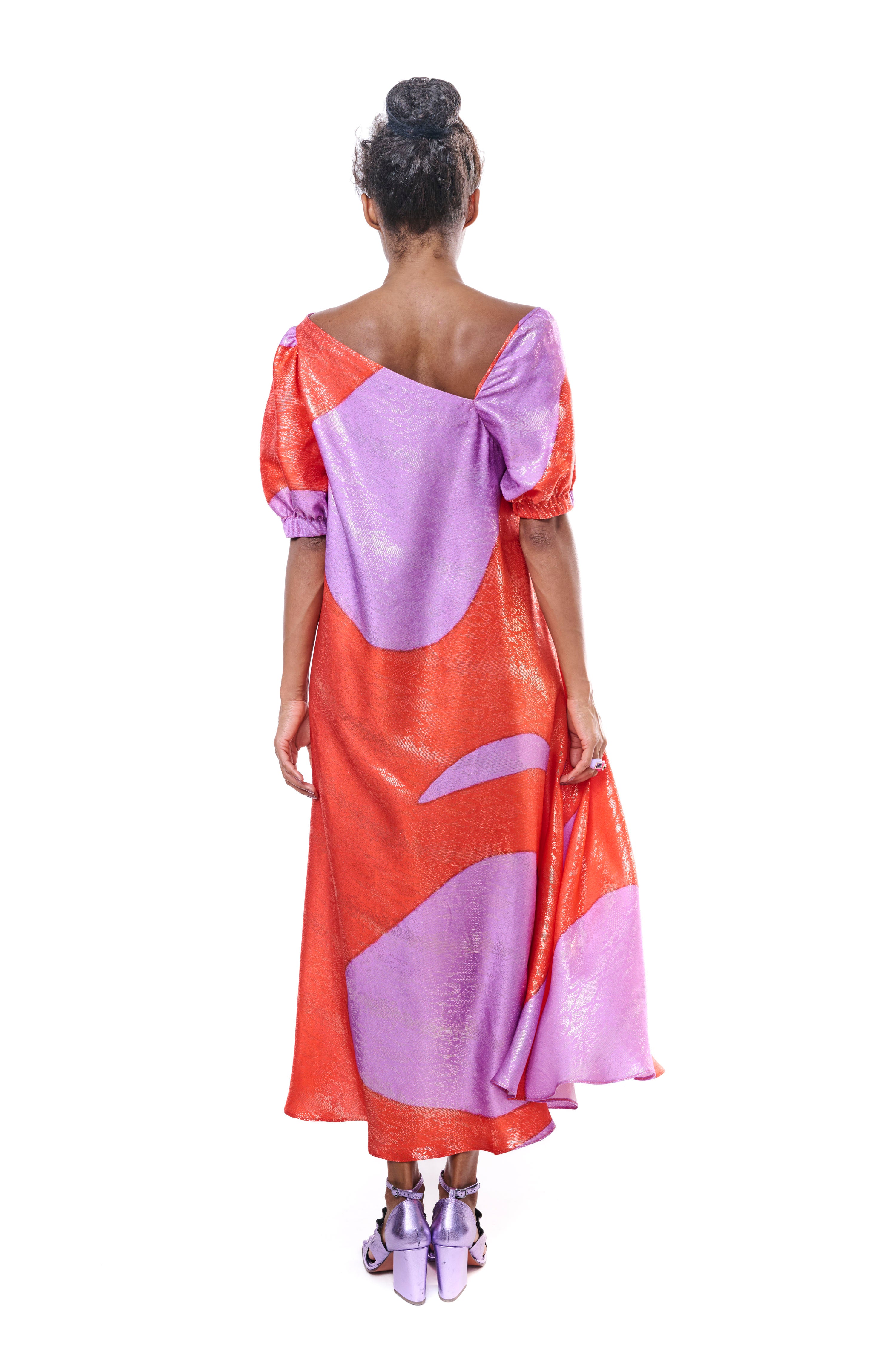 Dress Long Graphic Pure Silk Red