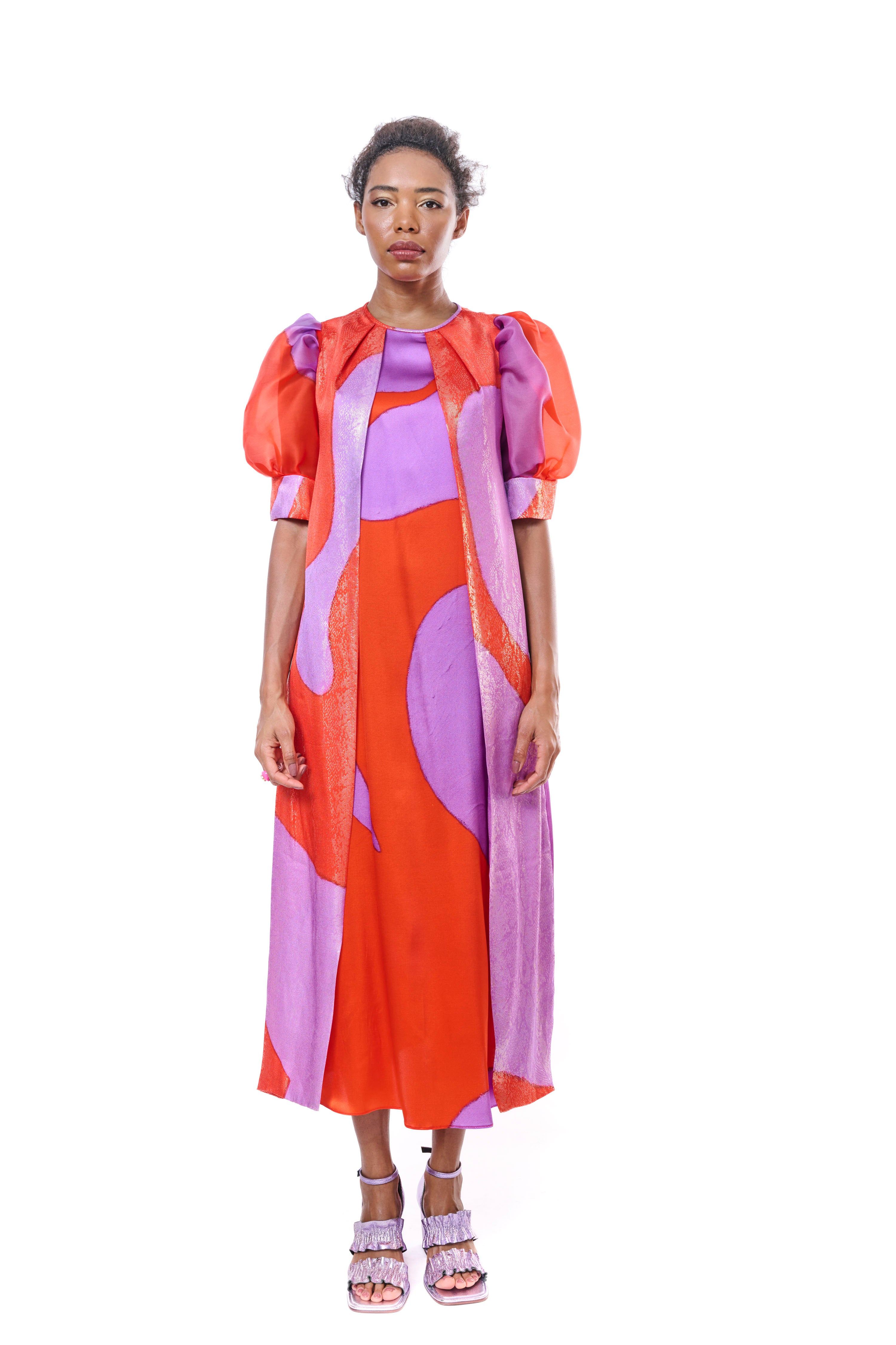 Dress Long Graphic Pure Silk Sleeves