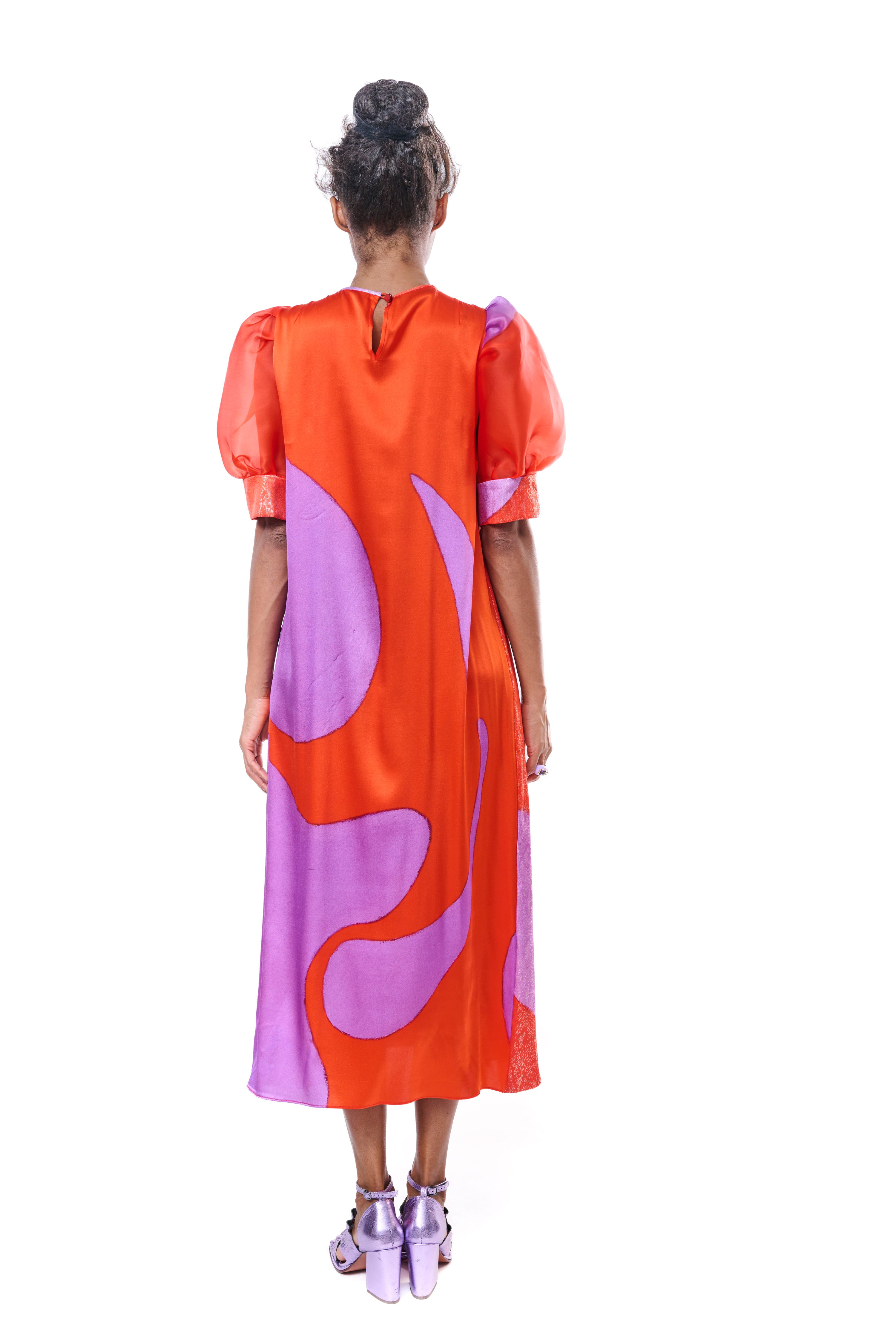Dress Long Graphic Pure Silk Sleeves