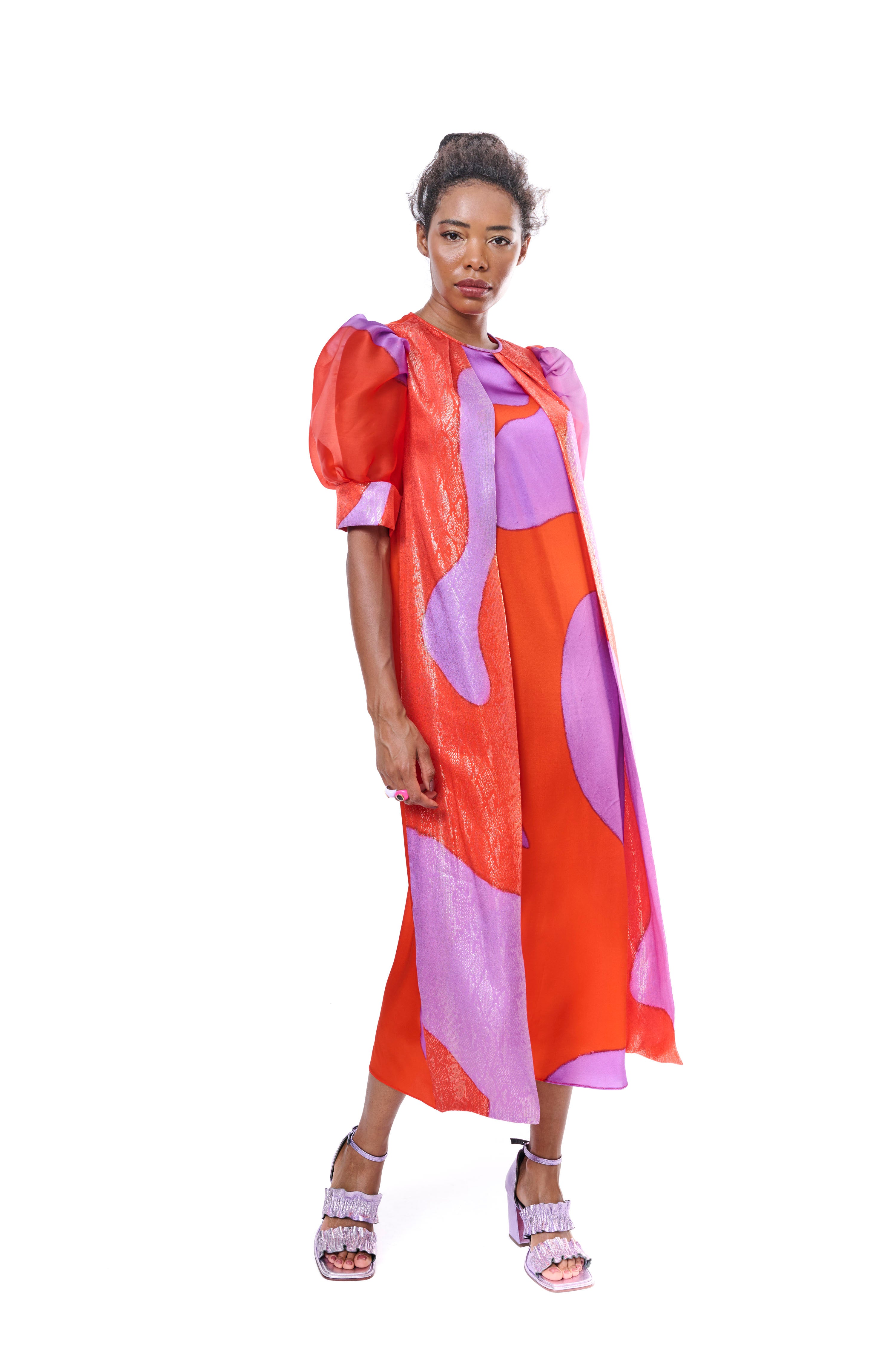 Dress Long Graphic Pure Silk Sleeves