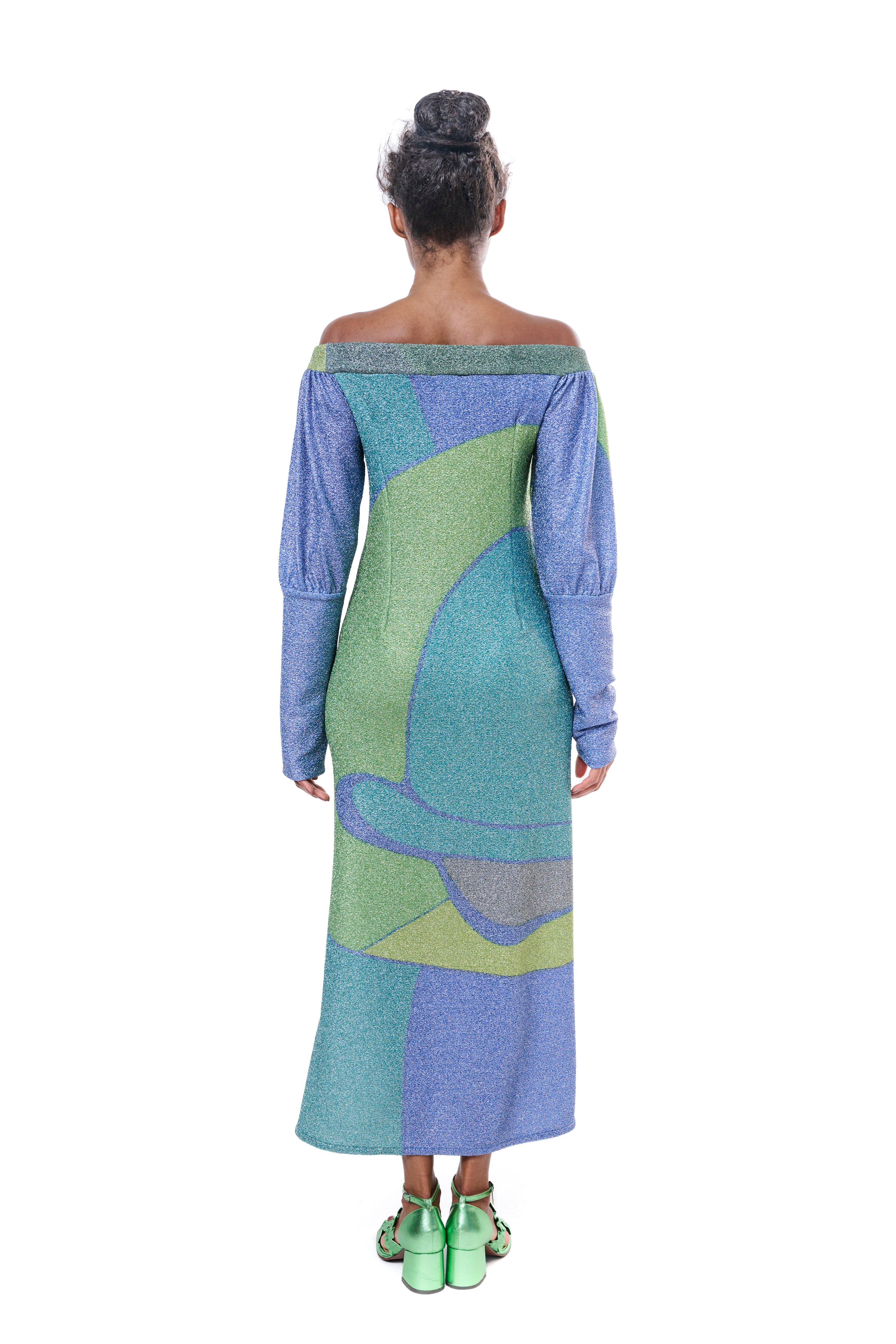 Dress Graphic Lurex Off Shoulder