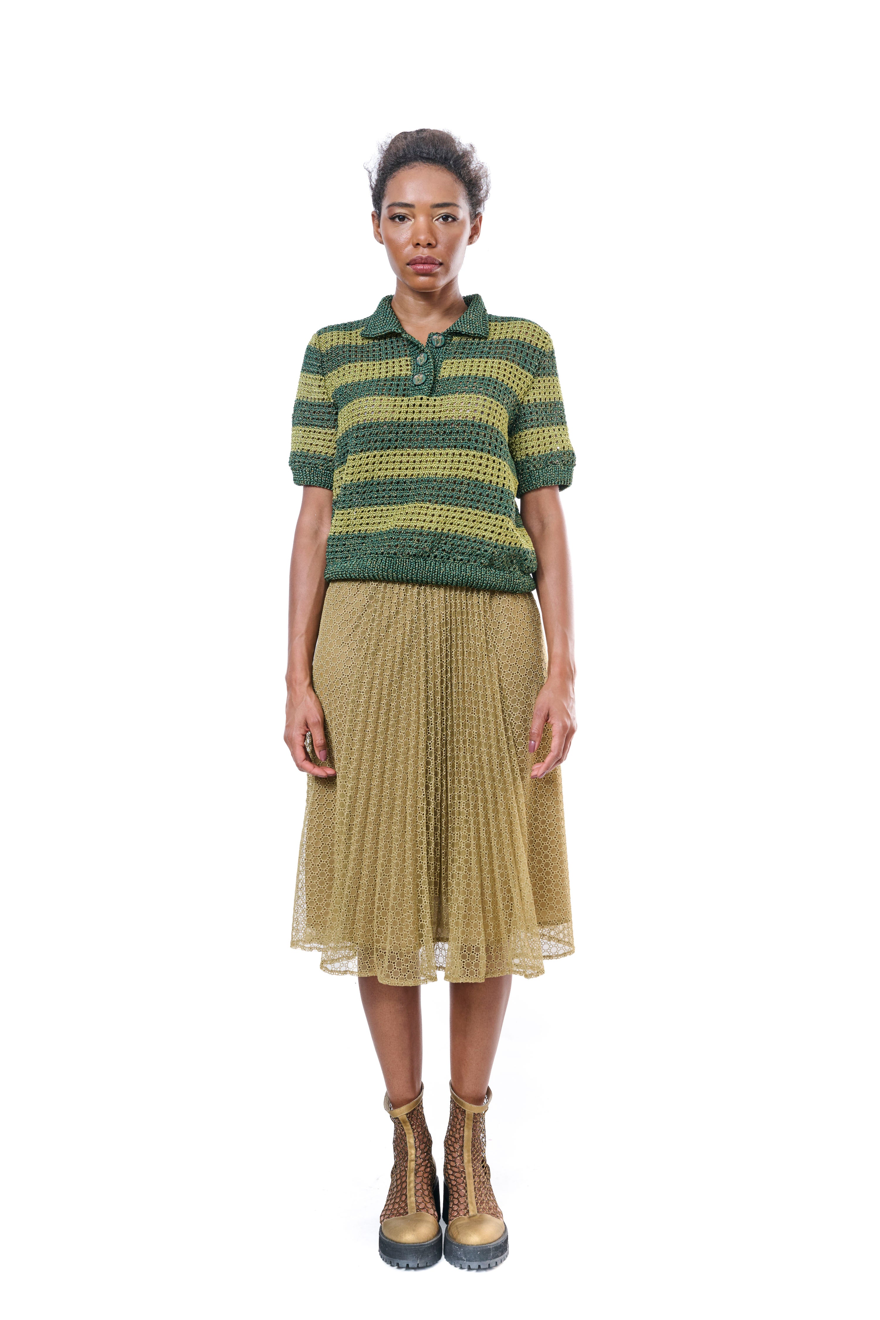 Skirt Pleated Mesh Gold
