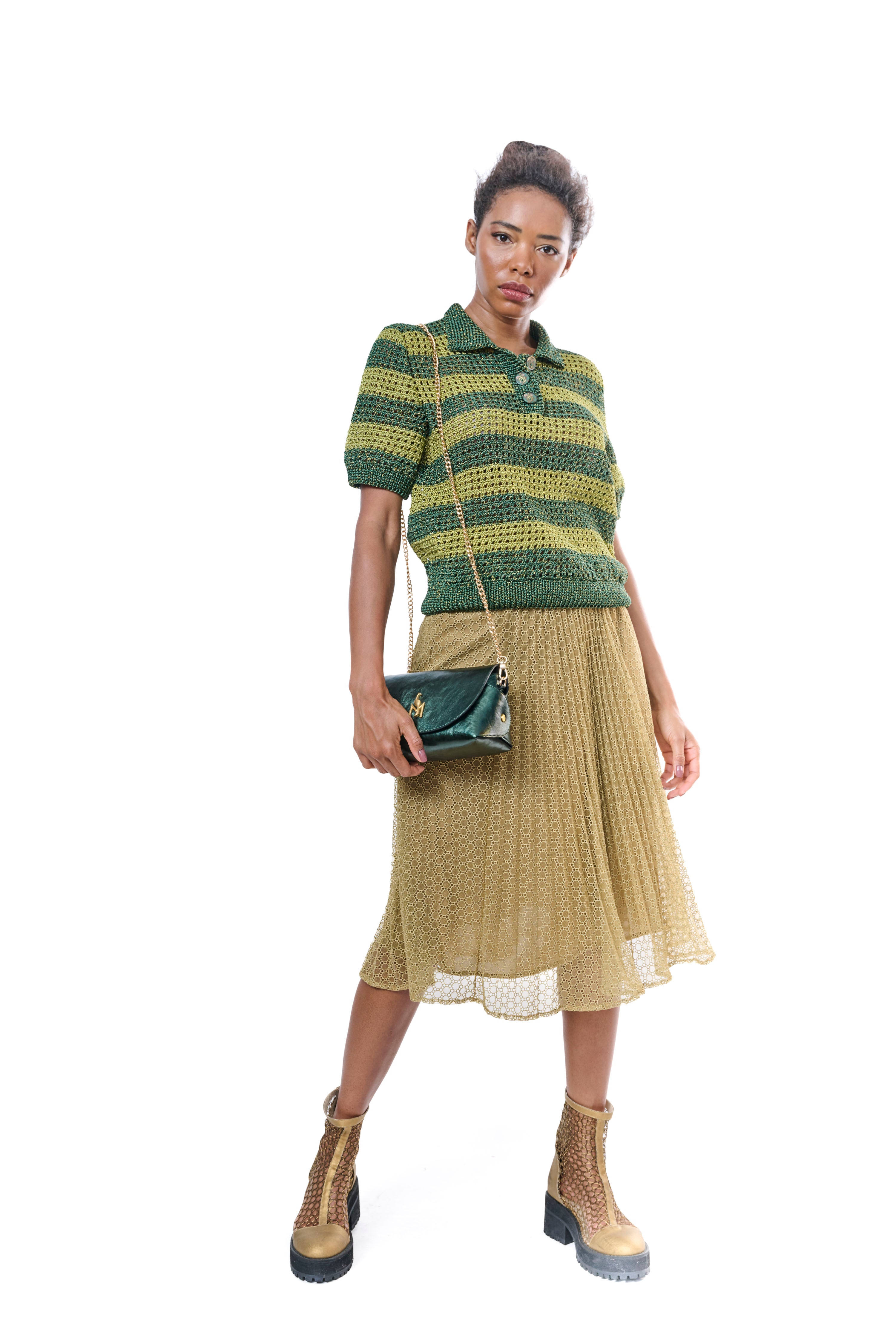 Skirt Pleated Mesh Gold