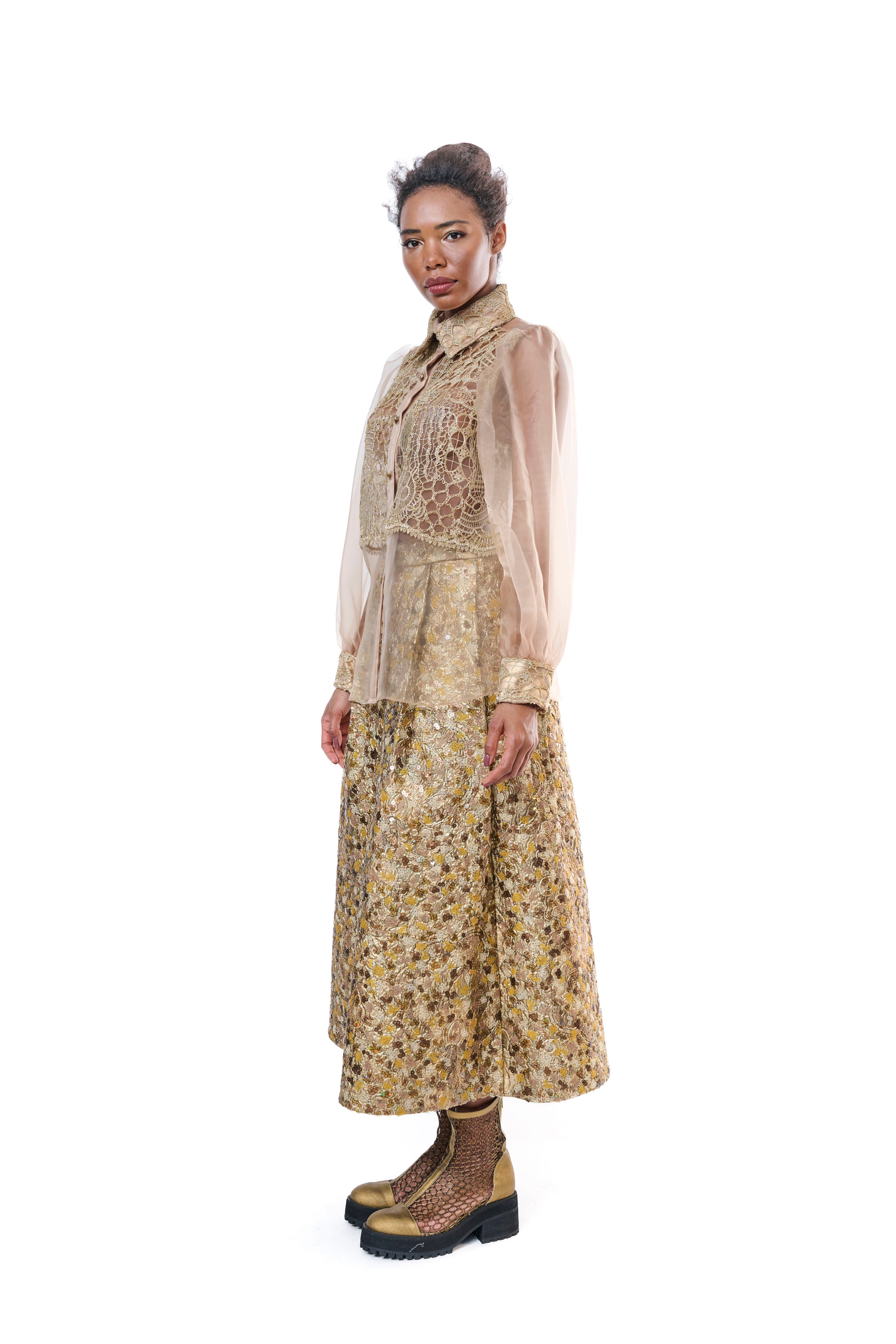 Blouse Gold Transparent Embroidey