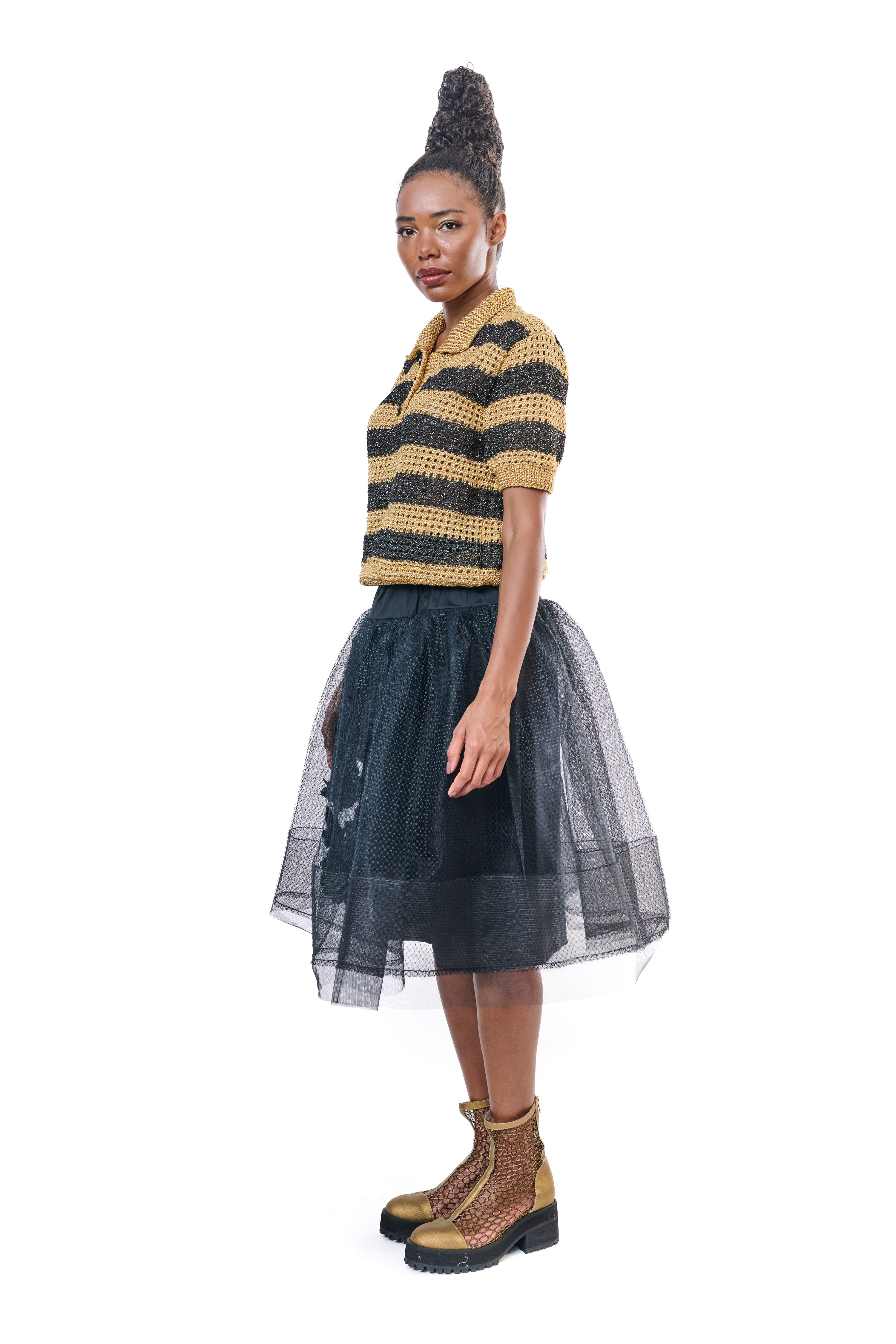 Skirt Black Tulle Embroidery