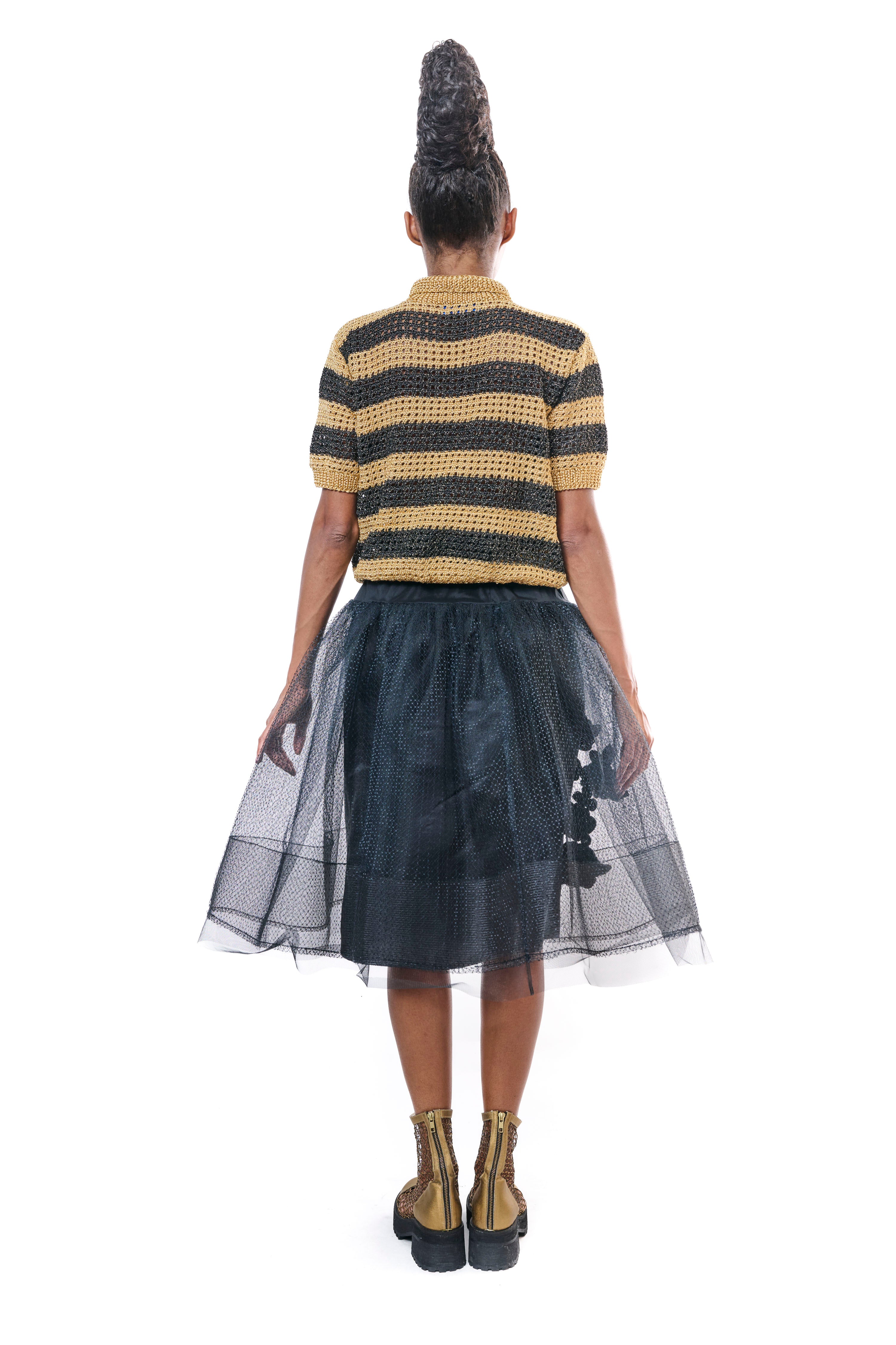 Skirt Black Tulle Embroidery