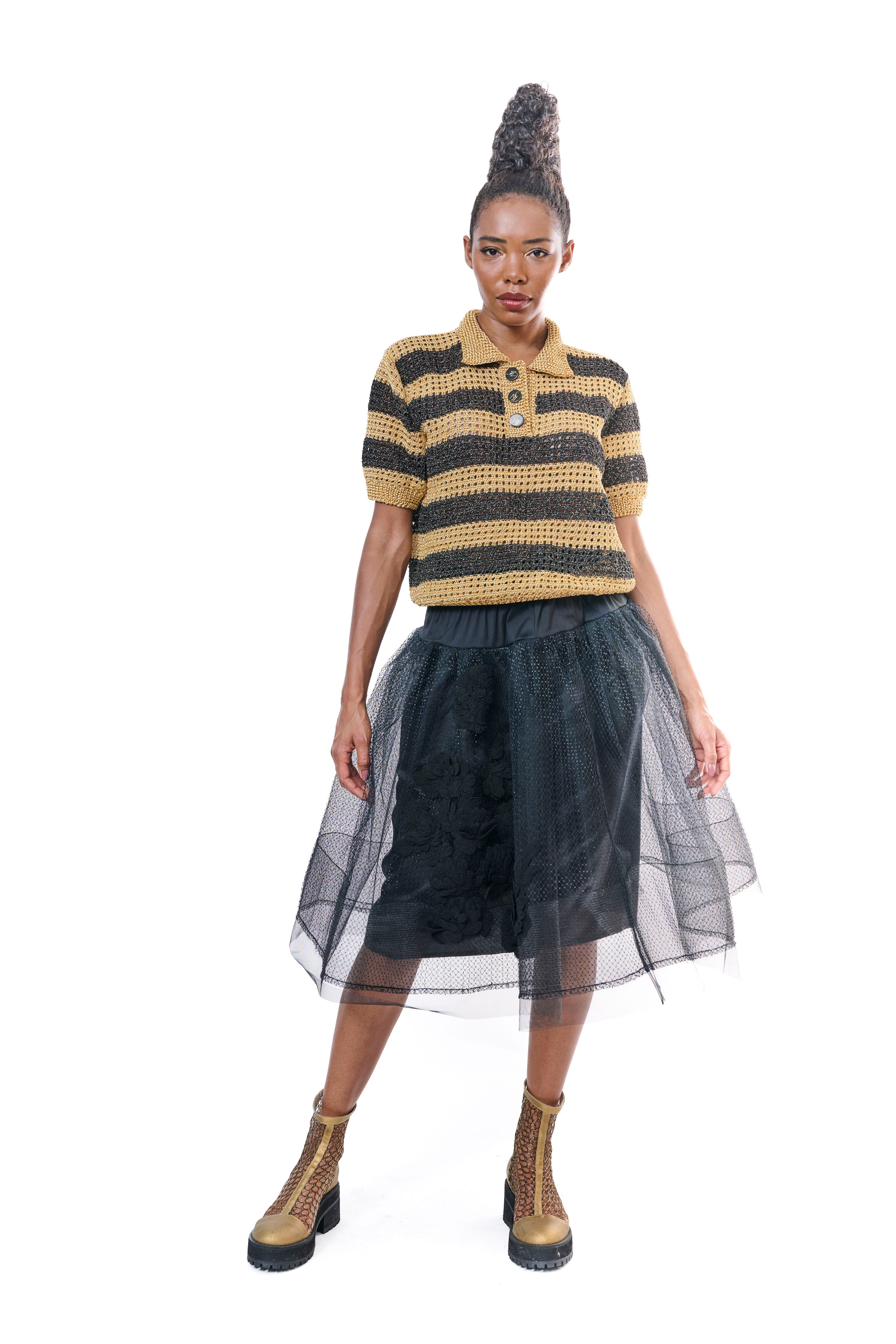Skirt Black Tulle Embroidery