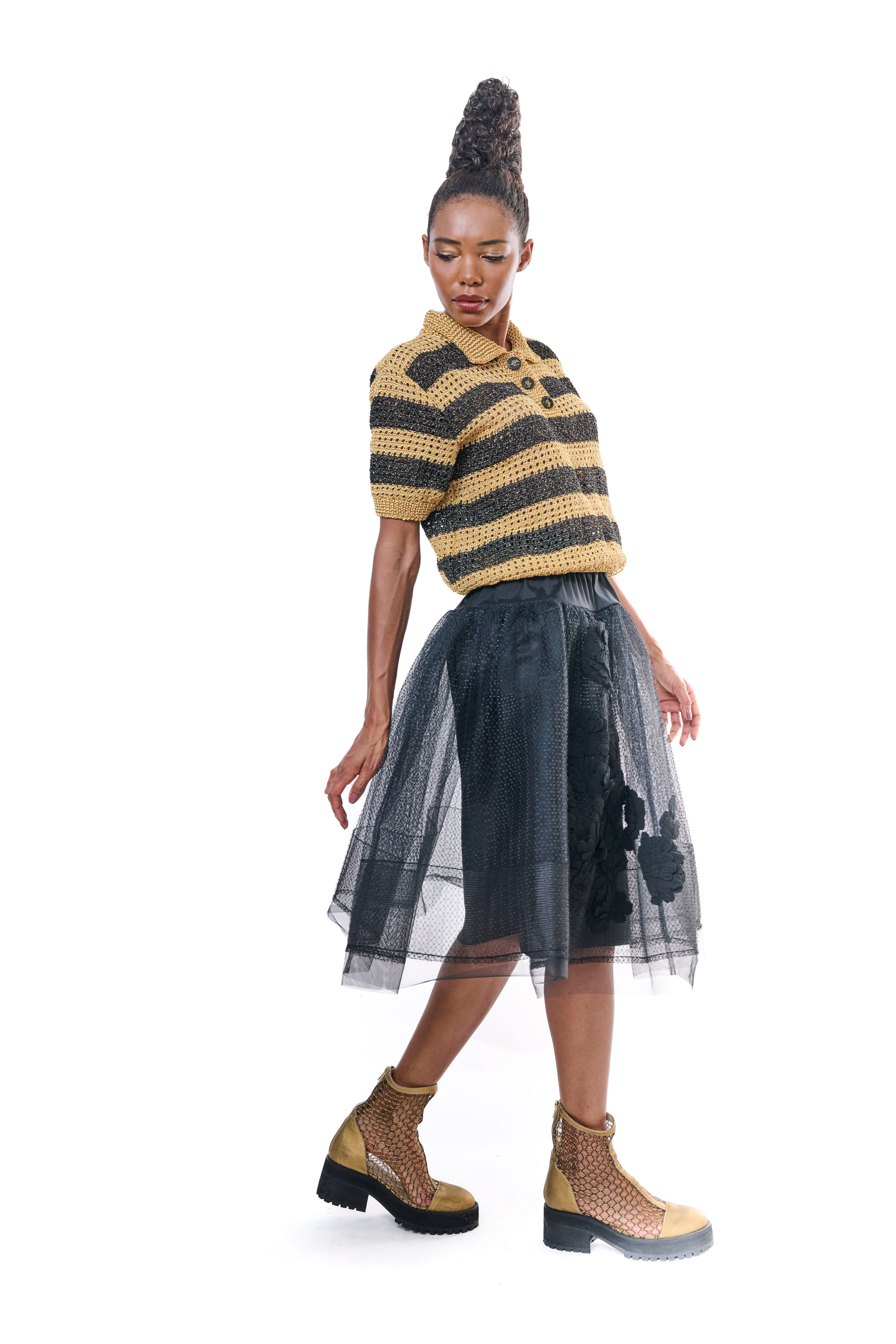 Skirt Black Tulle Embroidery
