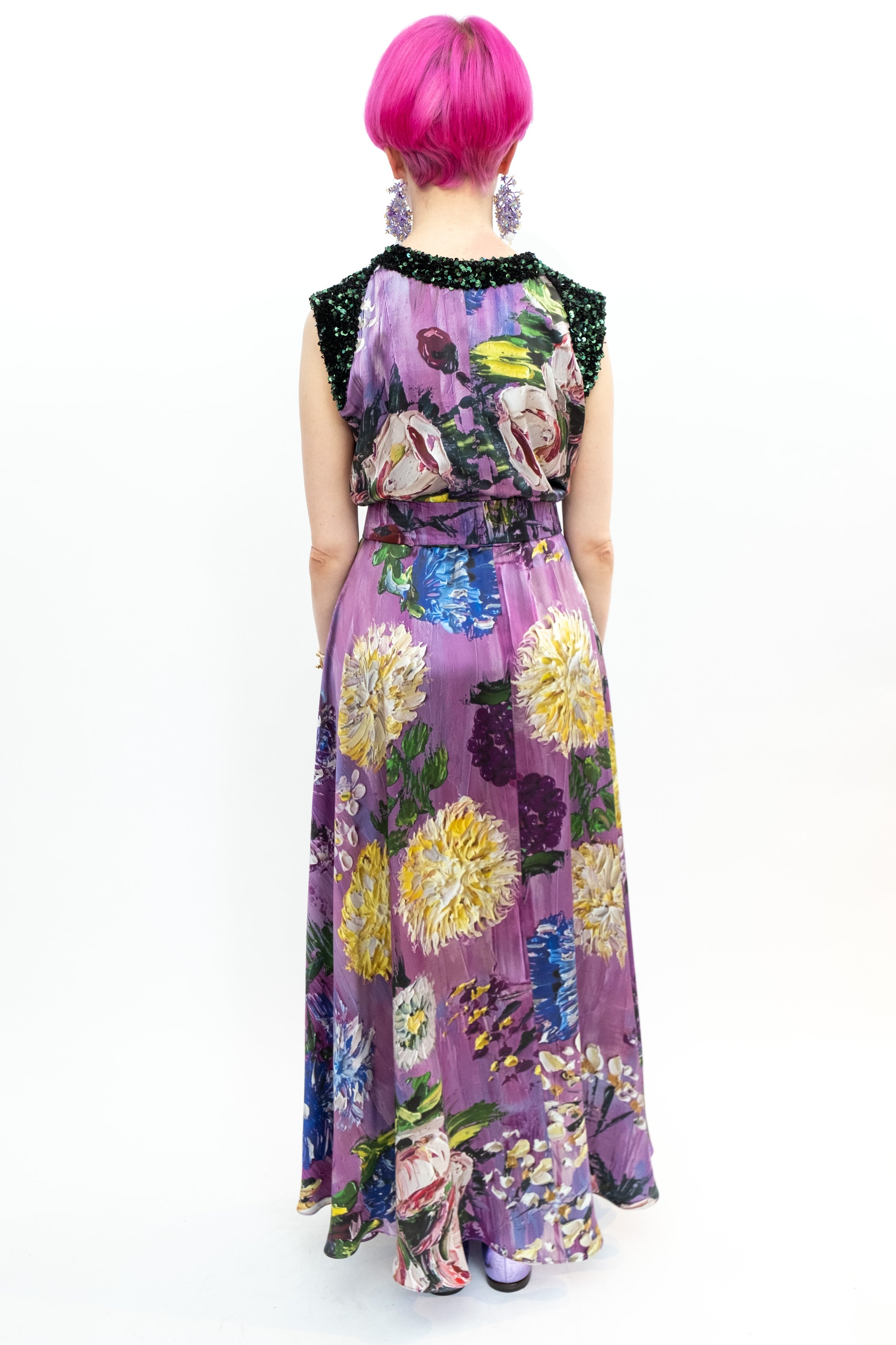 Silk Dress Sequins "Purple Garden of Georgia"