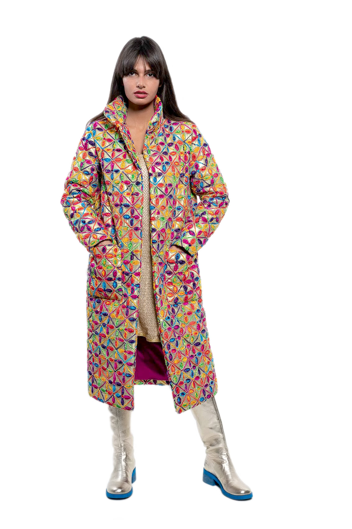 Bunte, bestickte Jacke - gold lang "Vision K"