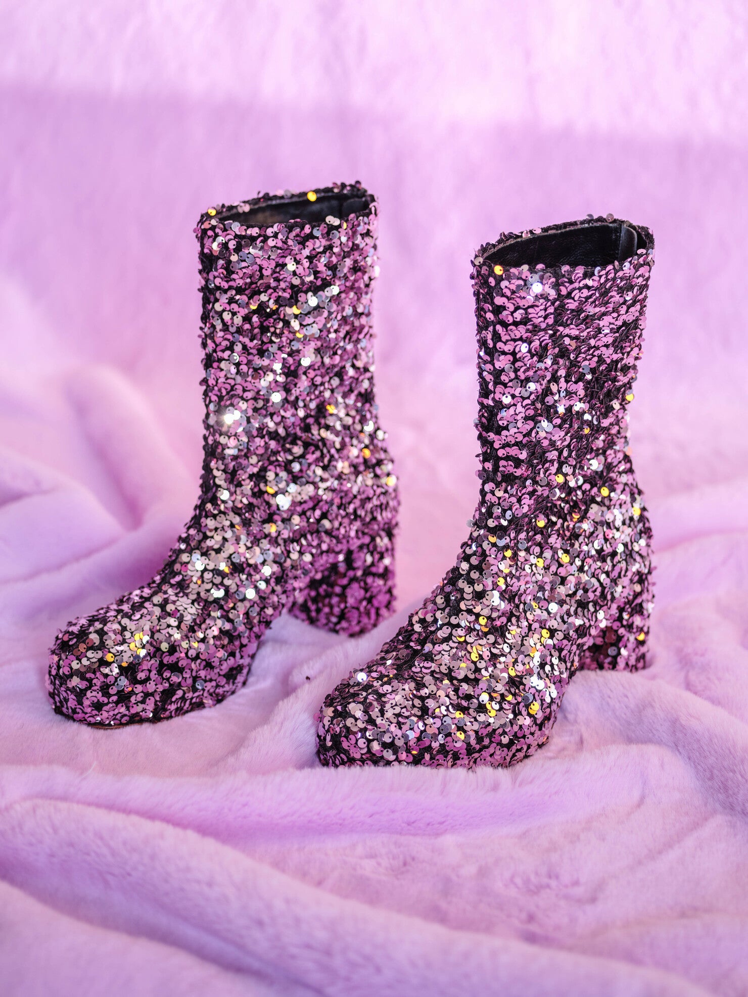 Handmade Ankle Boots Purple Sequins