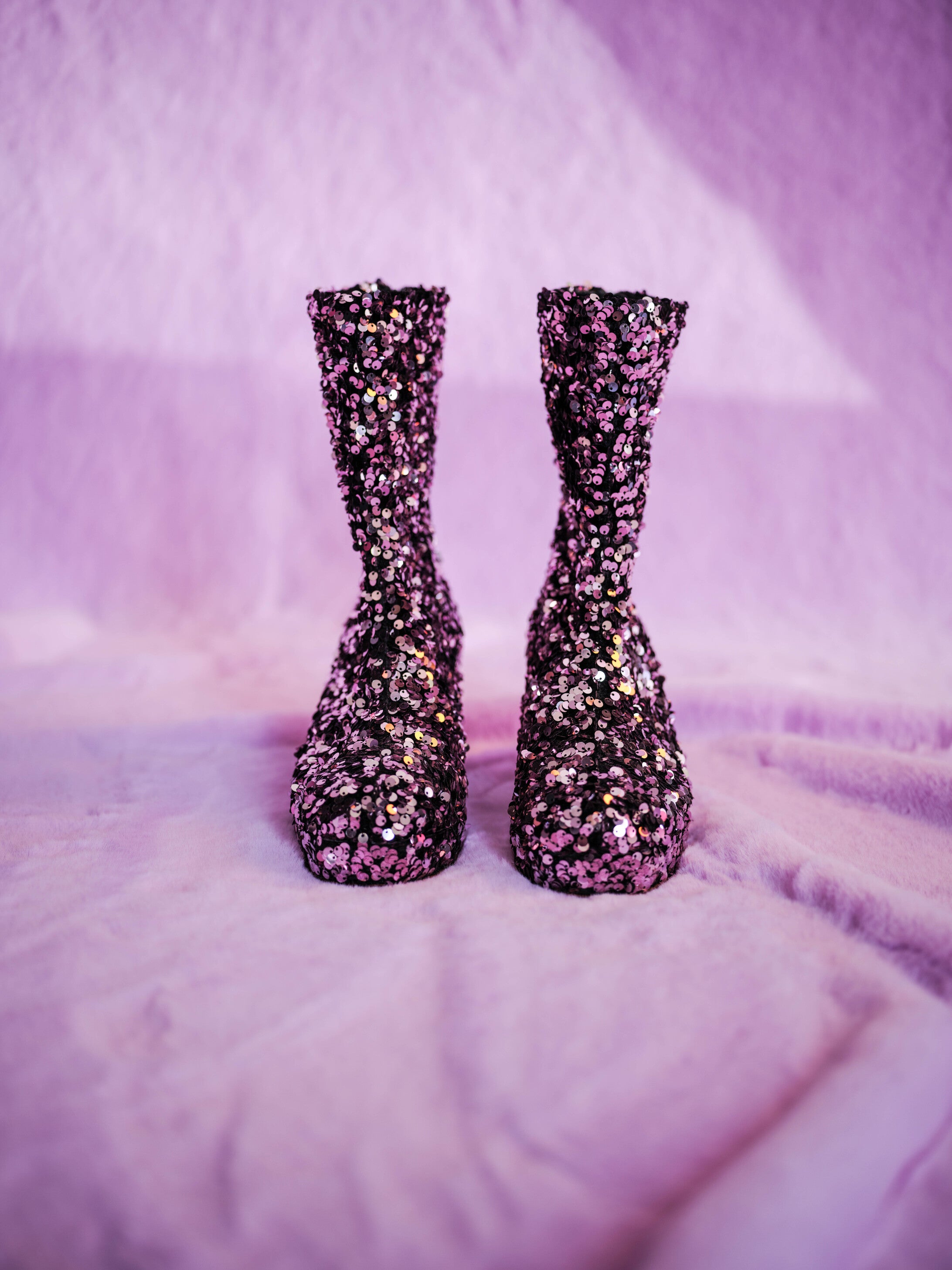 Handmade Ankle Boots Purple Sequins