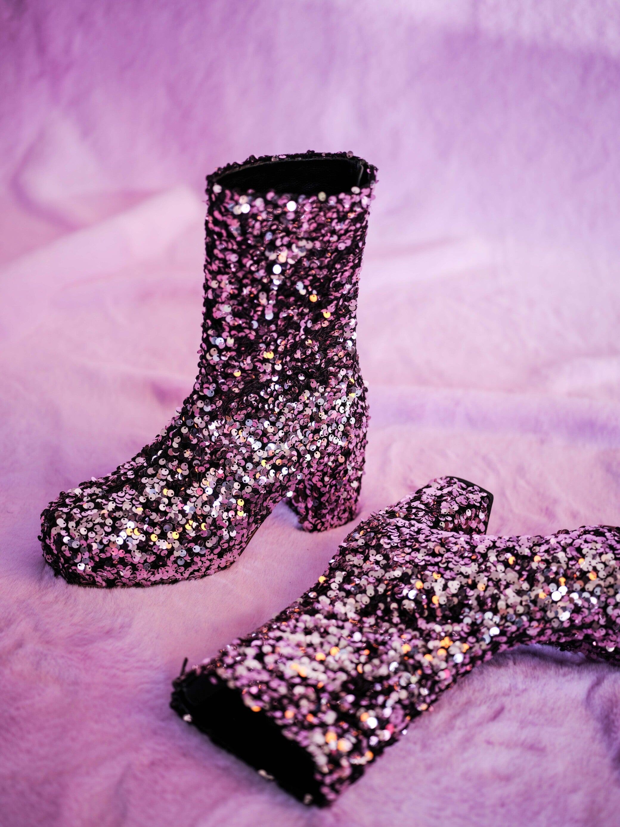 Handmade Ankle Boots Purple Sequins
