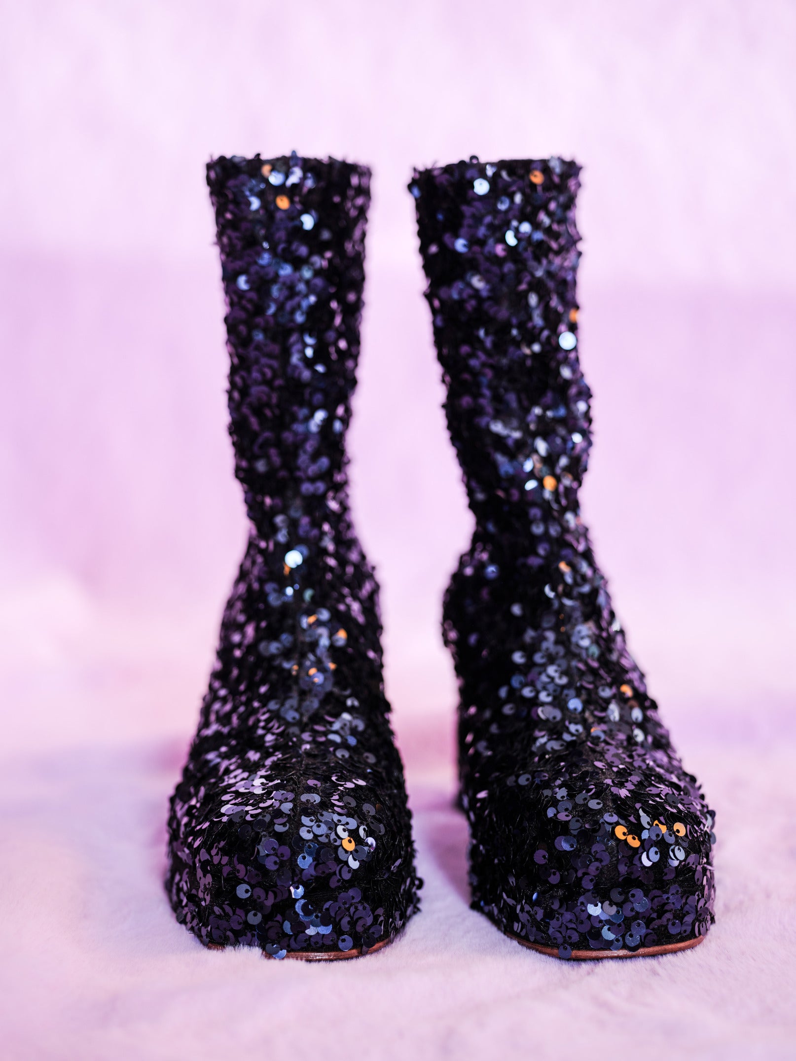 Handmade Ankle Boots Blue Sequins