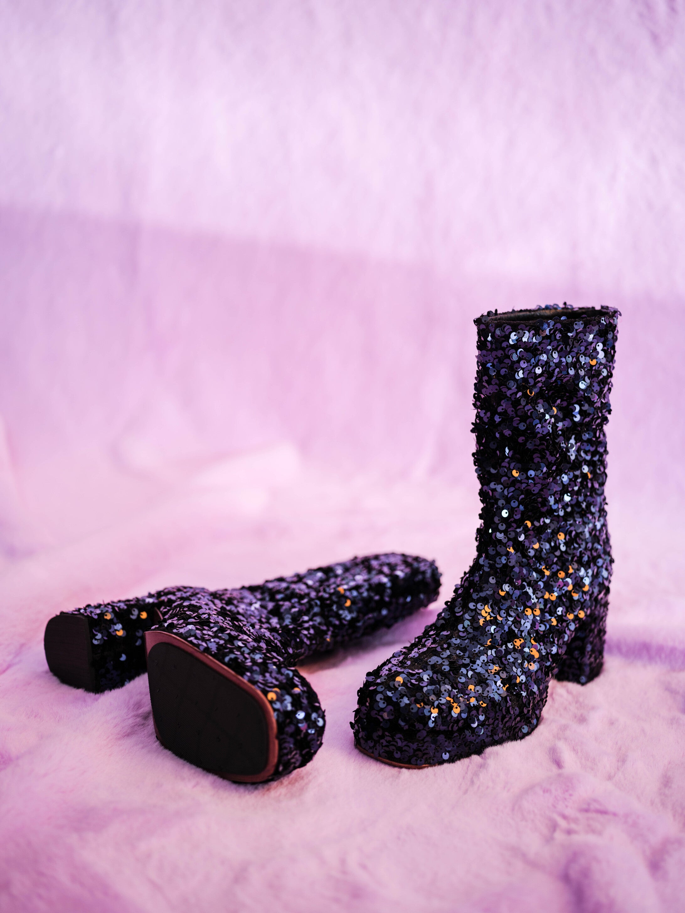 Handmade Ankle Boots Blue Sequins