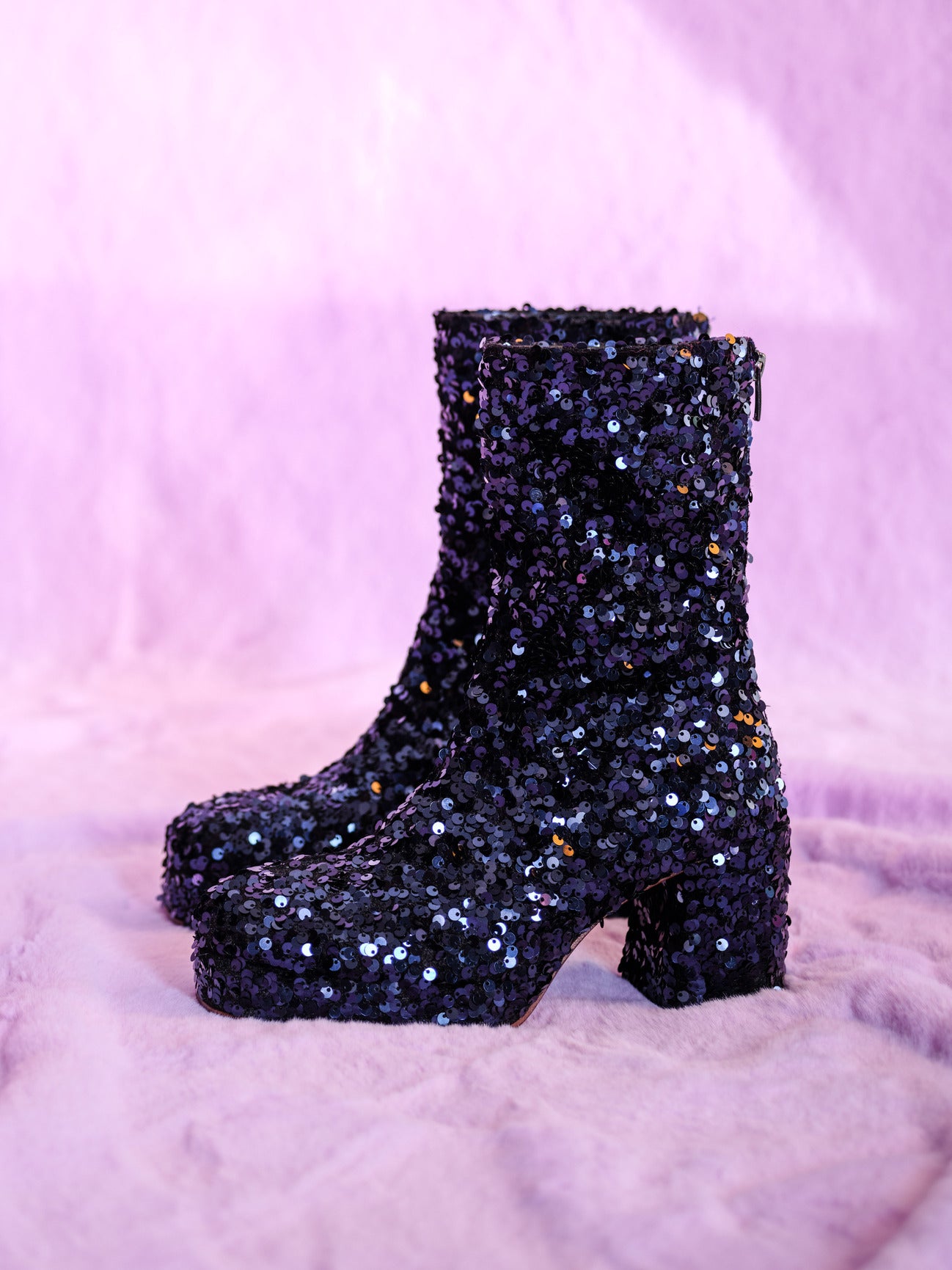 Handmade Ankle Boots Blue Sequins