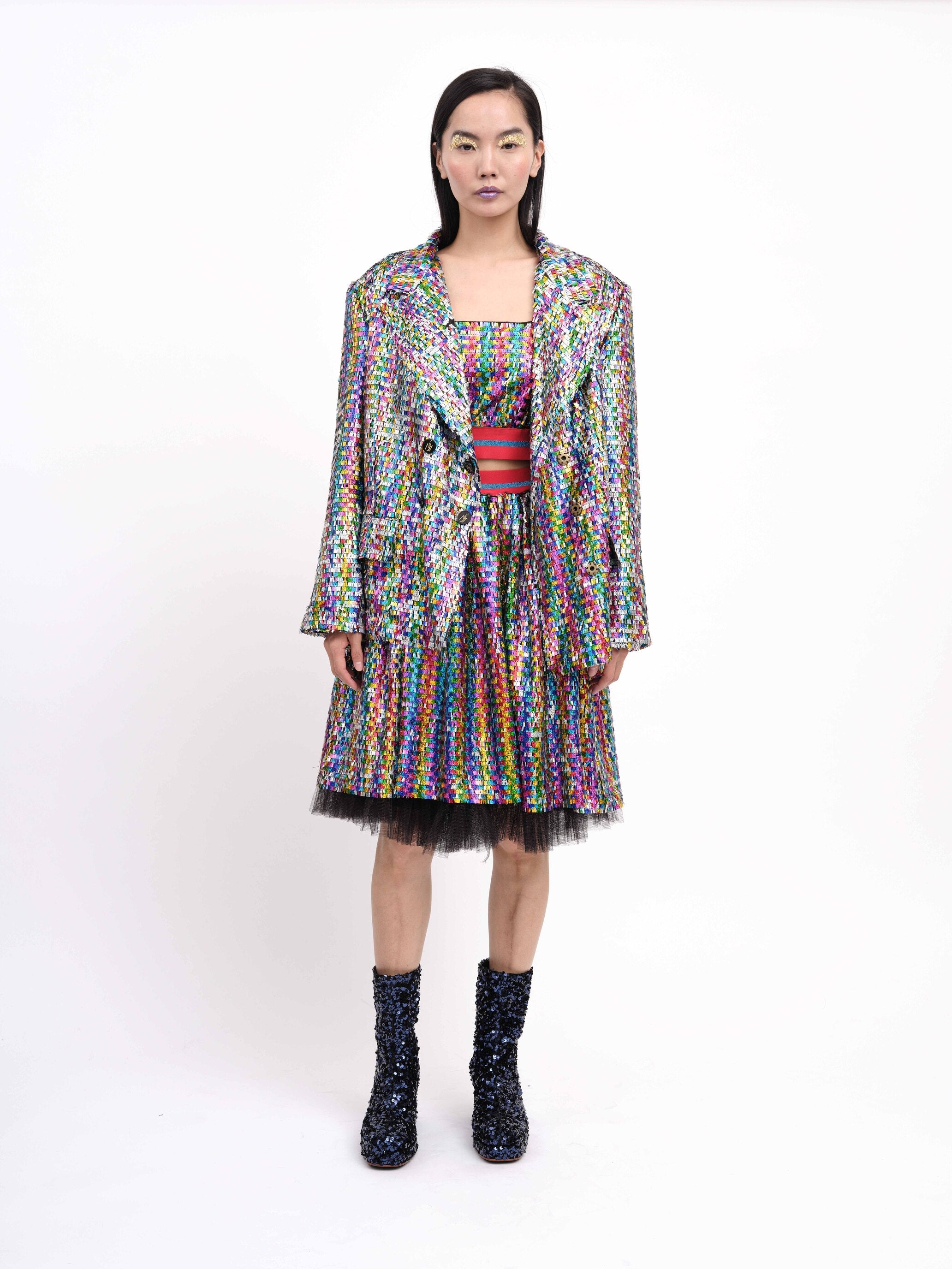 Handmade Ankle Boots Blue Sequins