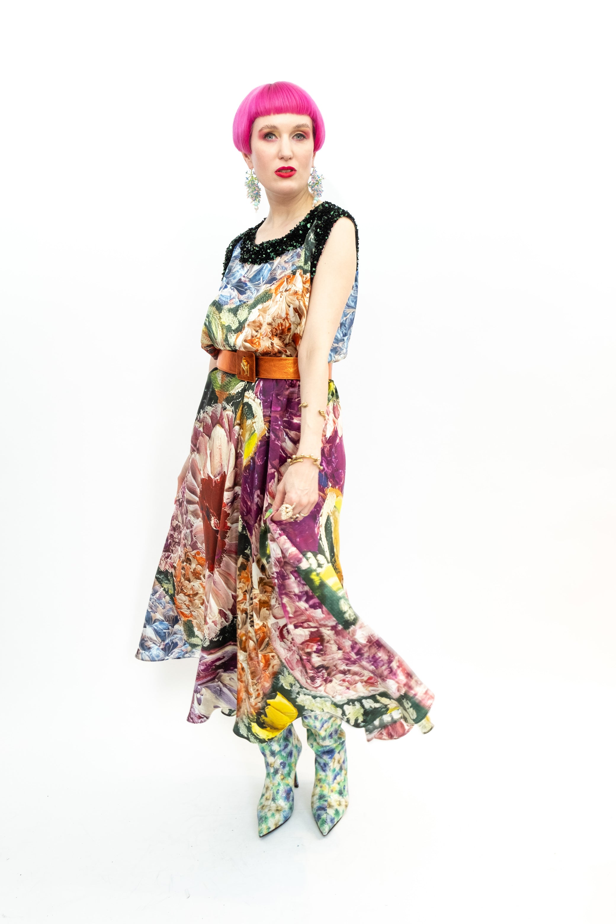 Silk Dress Sequins "Green Garden of Georgia"