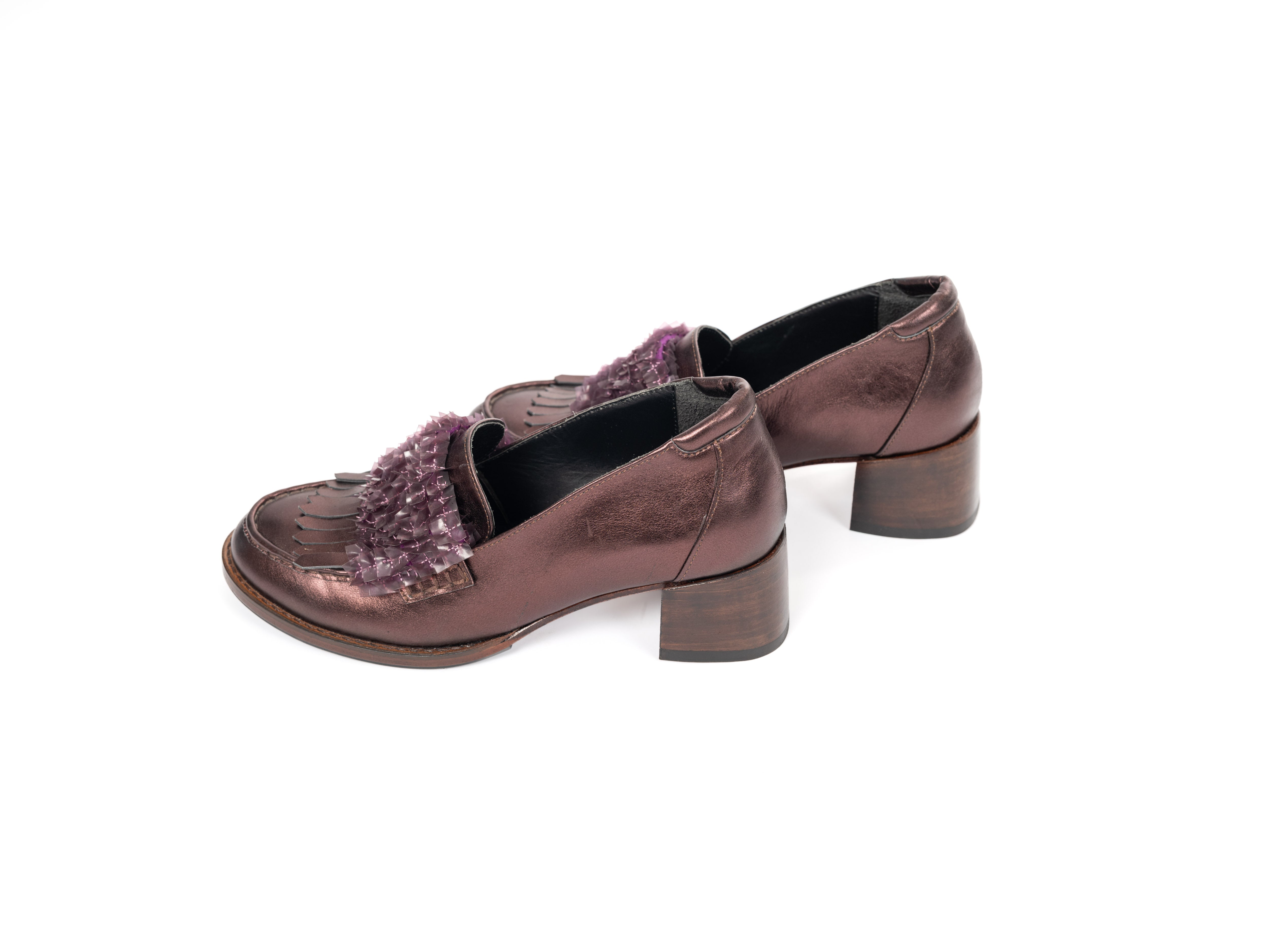Loafer Bordeaux Metallic – Lasercut-Fransen Unikat
