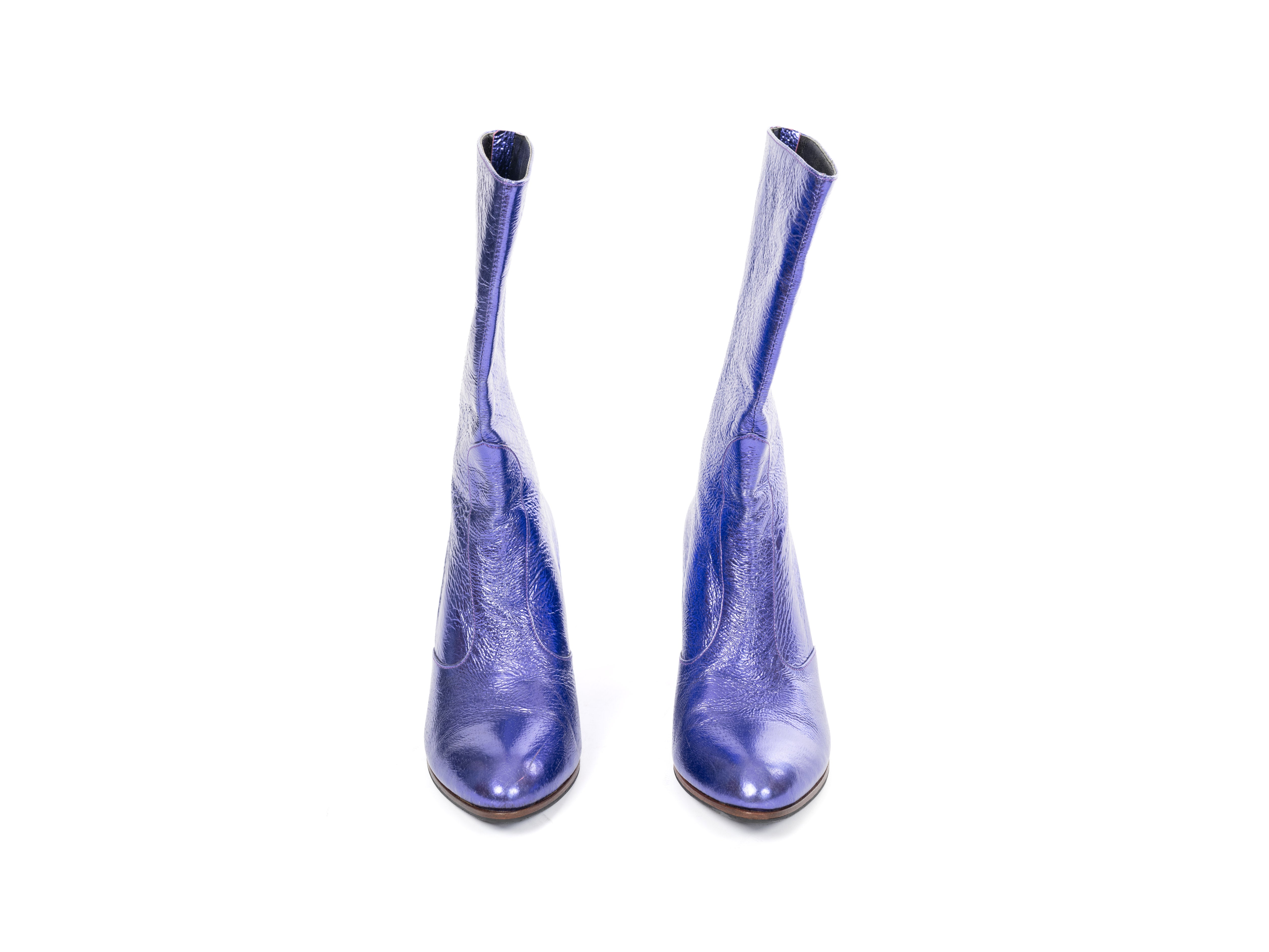 Maya Seyferth Stiefel in Violett aus Metallic-Leder mit Blockabsatz, Draufsicht