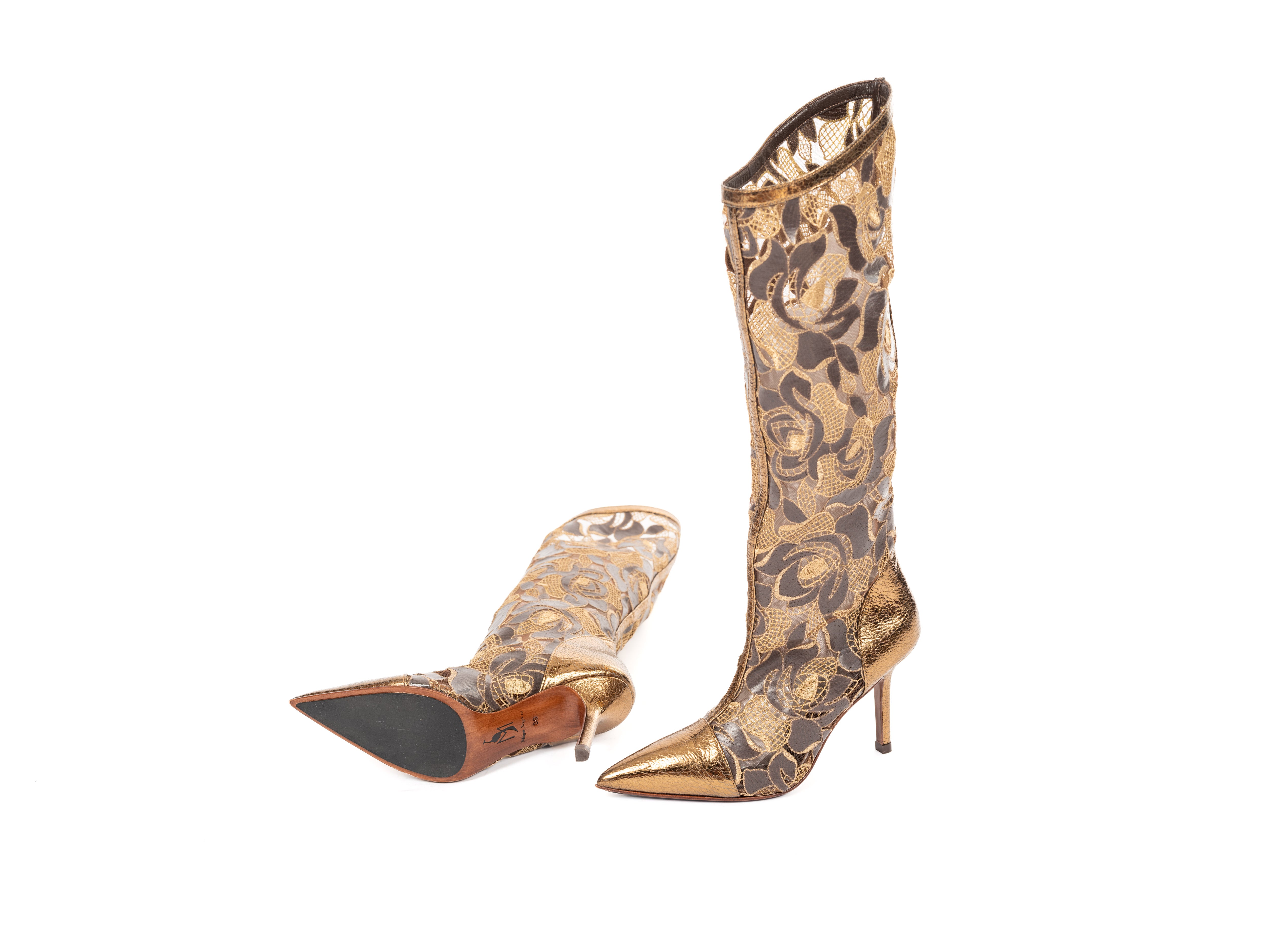 Maya Seyferth Stiefel Gold, Sohlen- und Seitenansicht mit Stiletto-Absatz