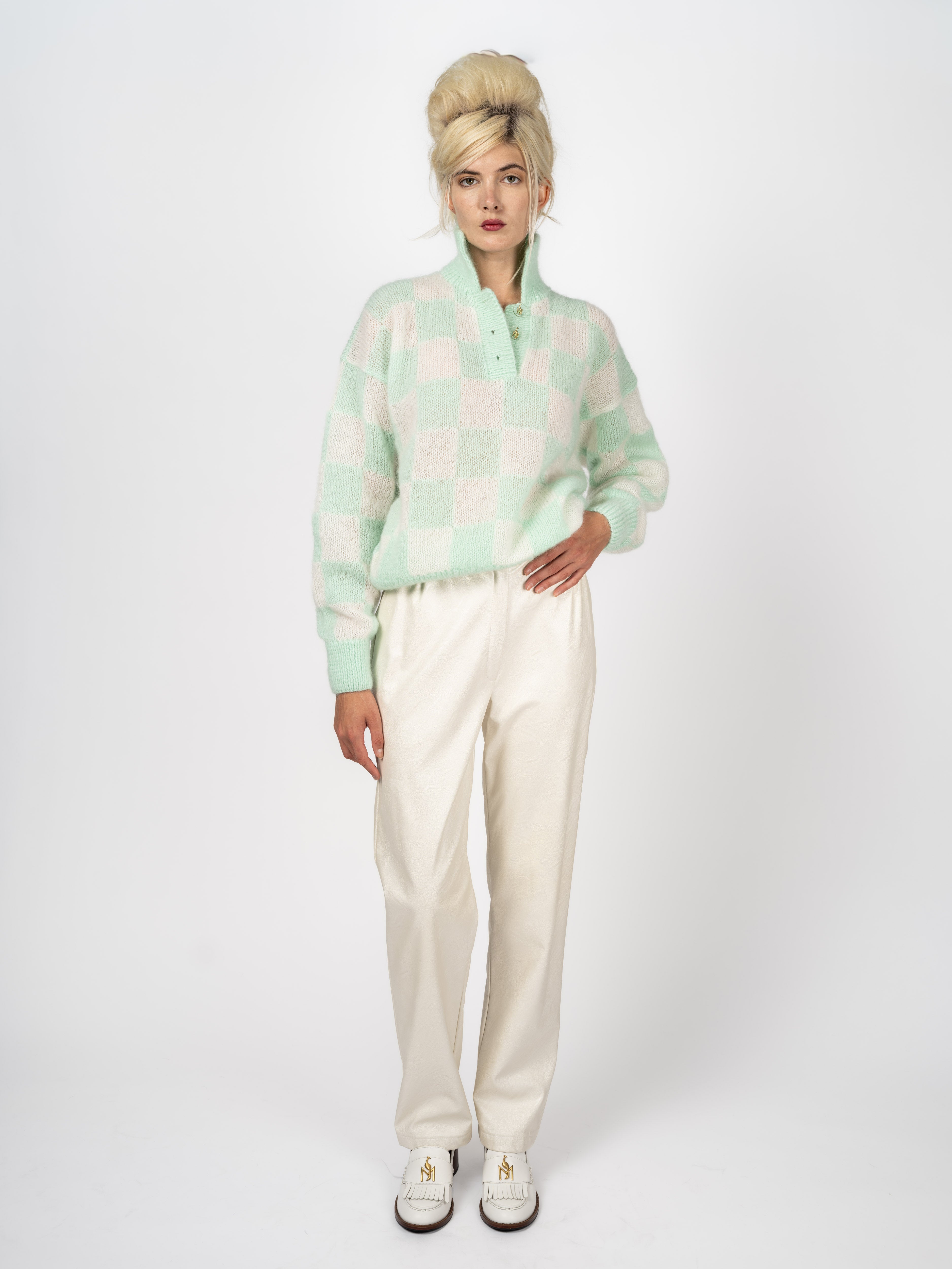Pullover Angora Checkerboard Mint – front