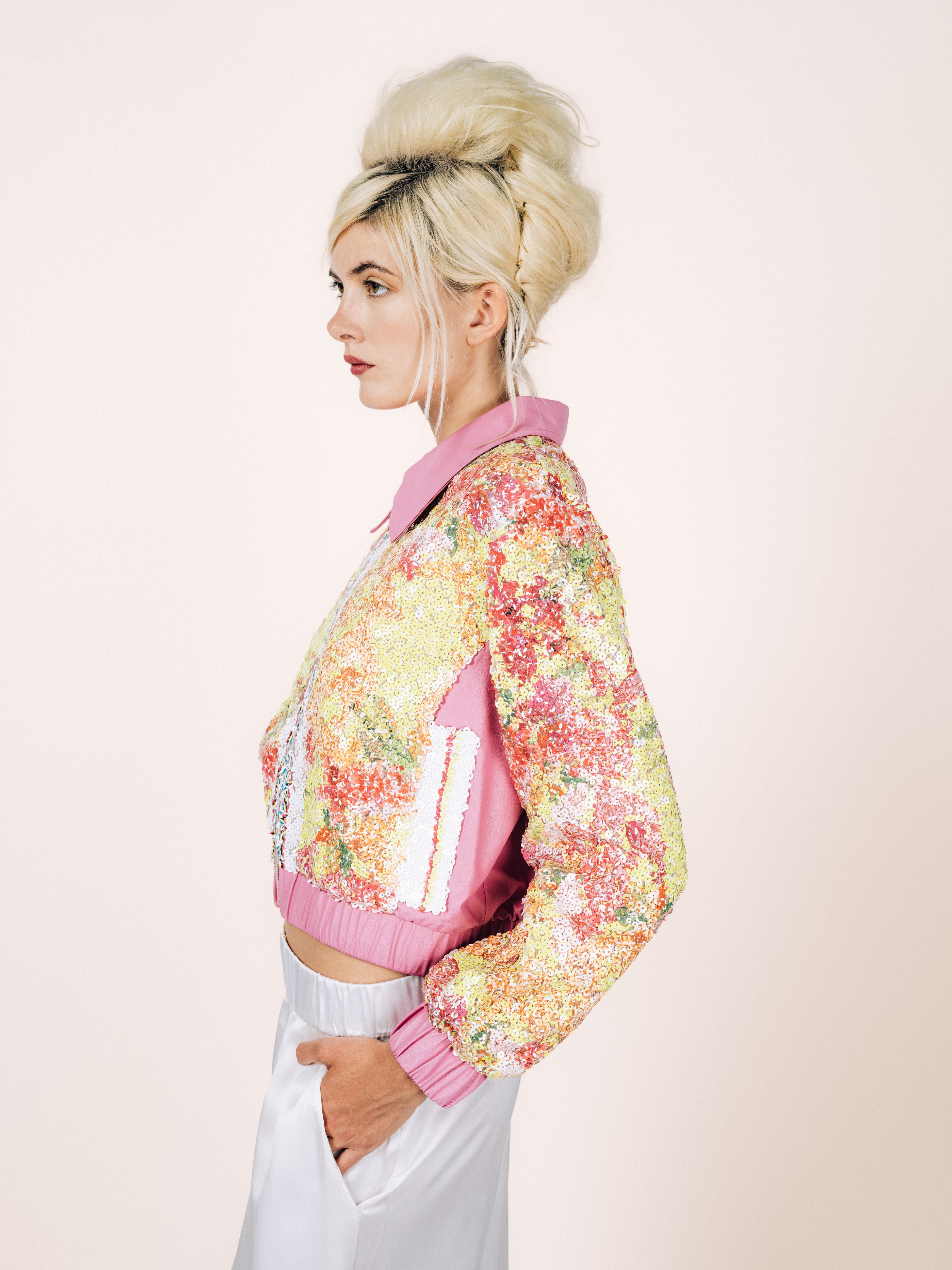 Bomber Jacket Sequins Floral – side profile