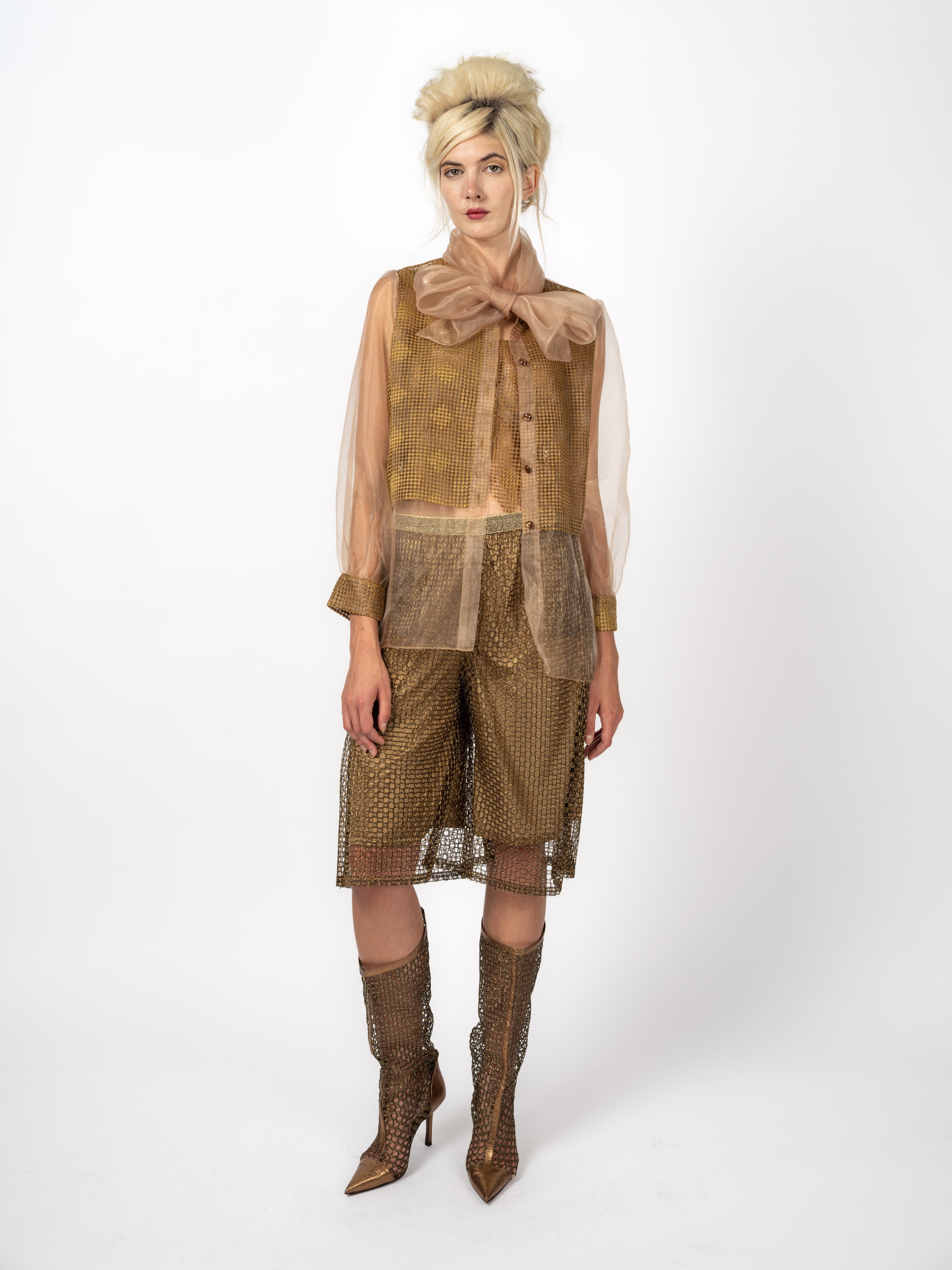 Transparente Schluppenbluse aus Organza mit Stickerei – Vorderansicht