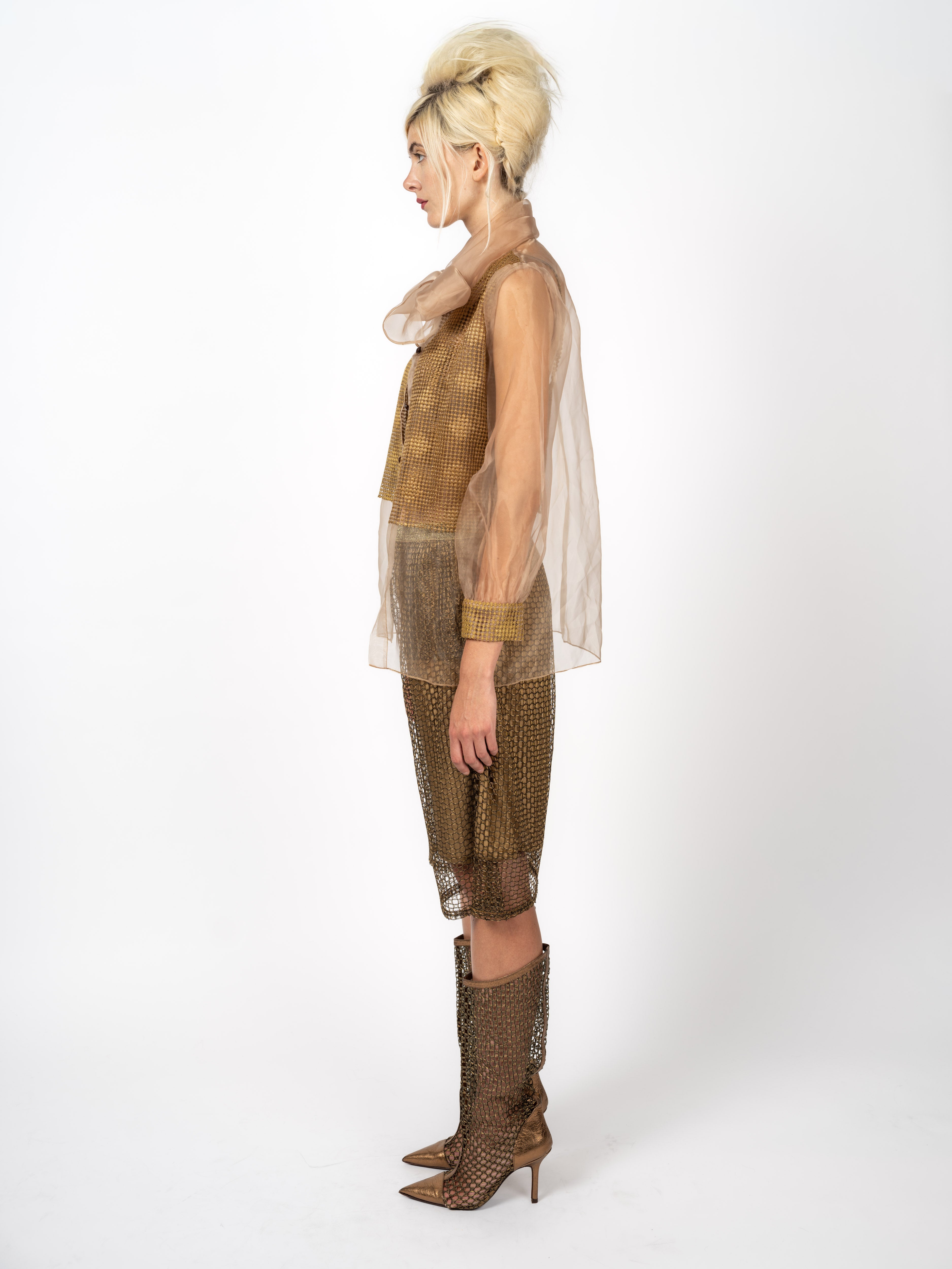 Transparente Schluppenbluse aus Organza mit Stickerei – Seitenansicht