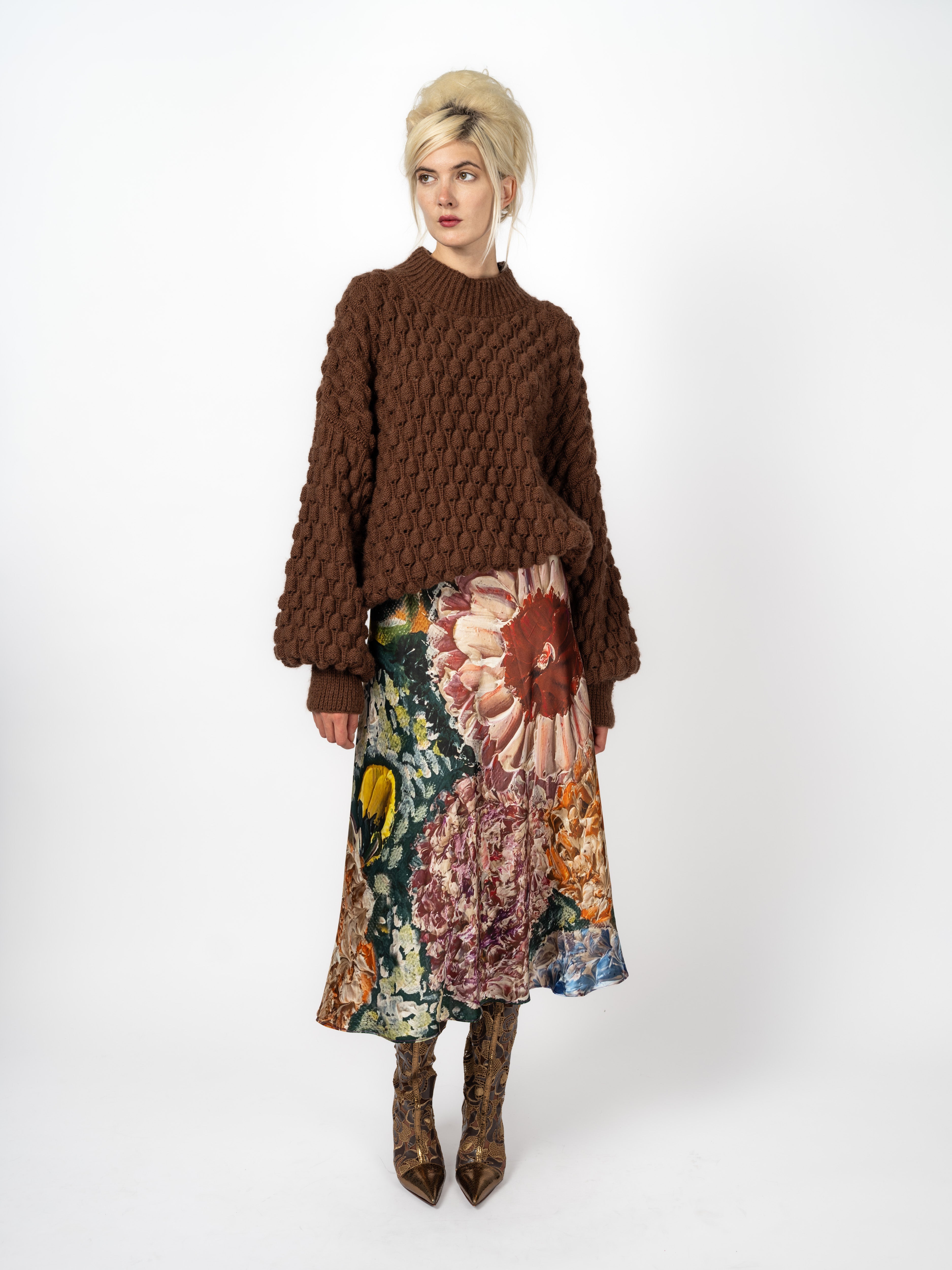 Pullover Noppenstrick Schokoladenbraun – Detailansicht