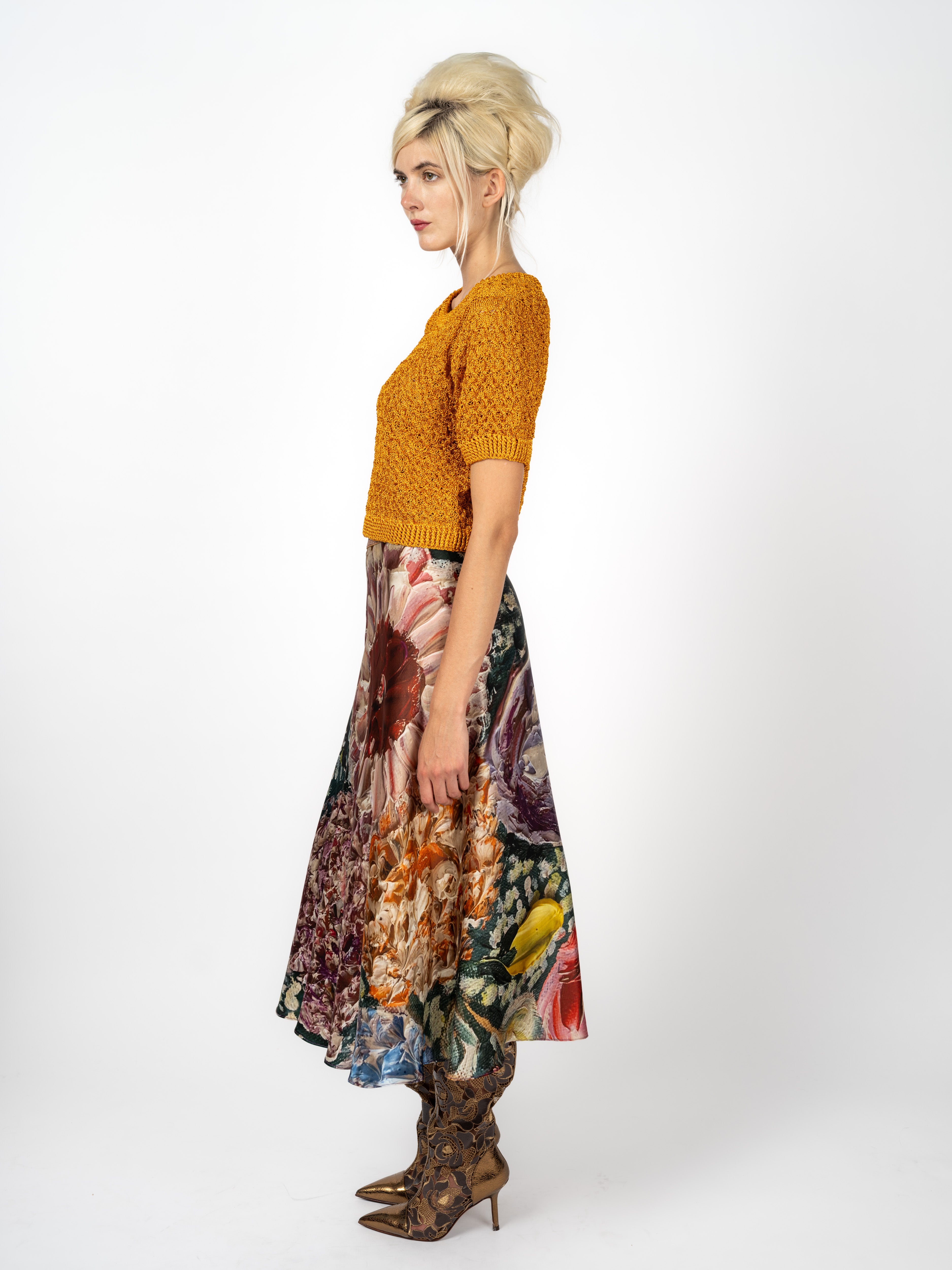 Kurzarm-Strickpullover Lurex Senfgelb – weitere Ansicht