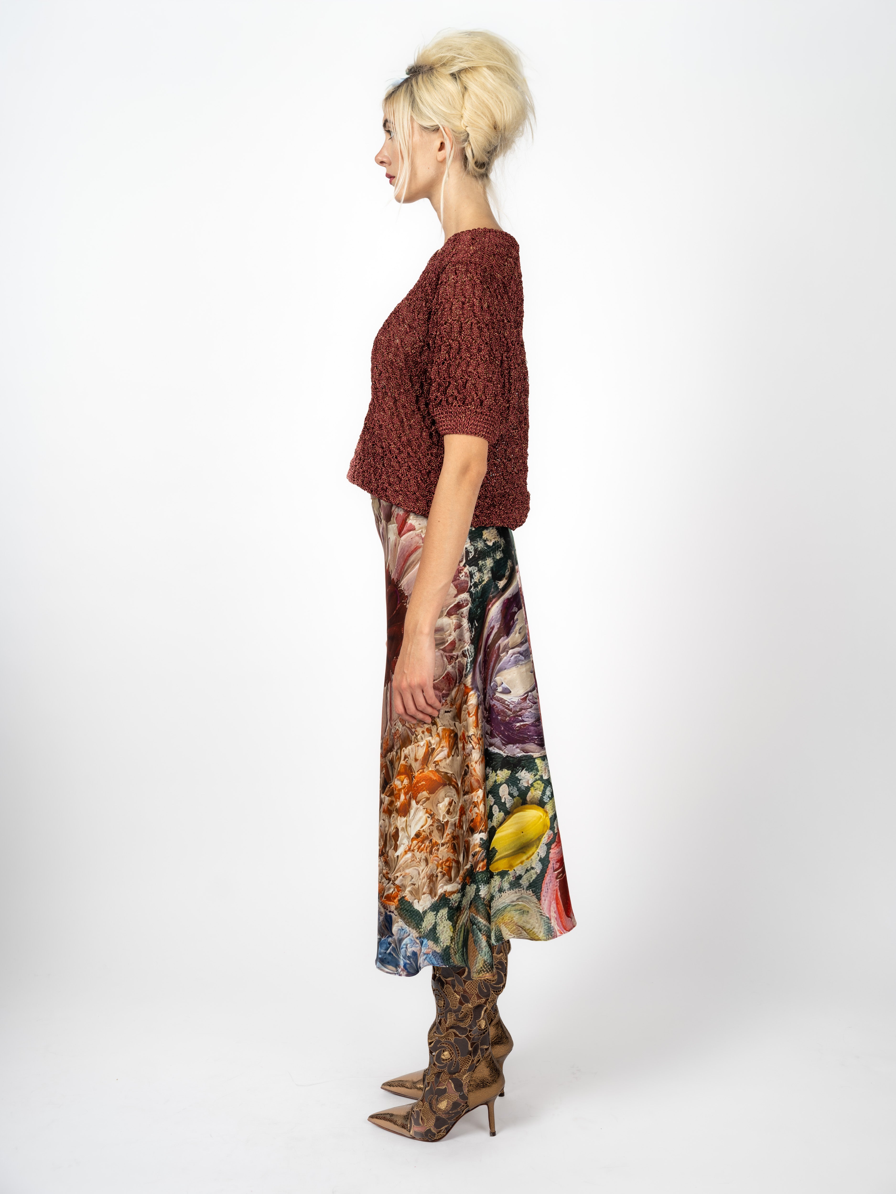 Kurzarm-Strickpullover Lurex Kupfer – weitere Ansicht