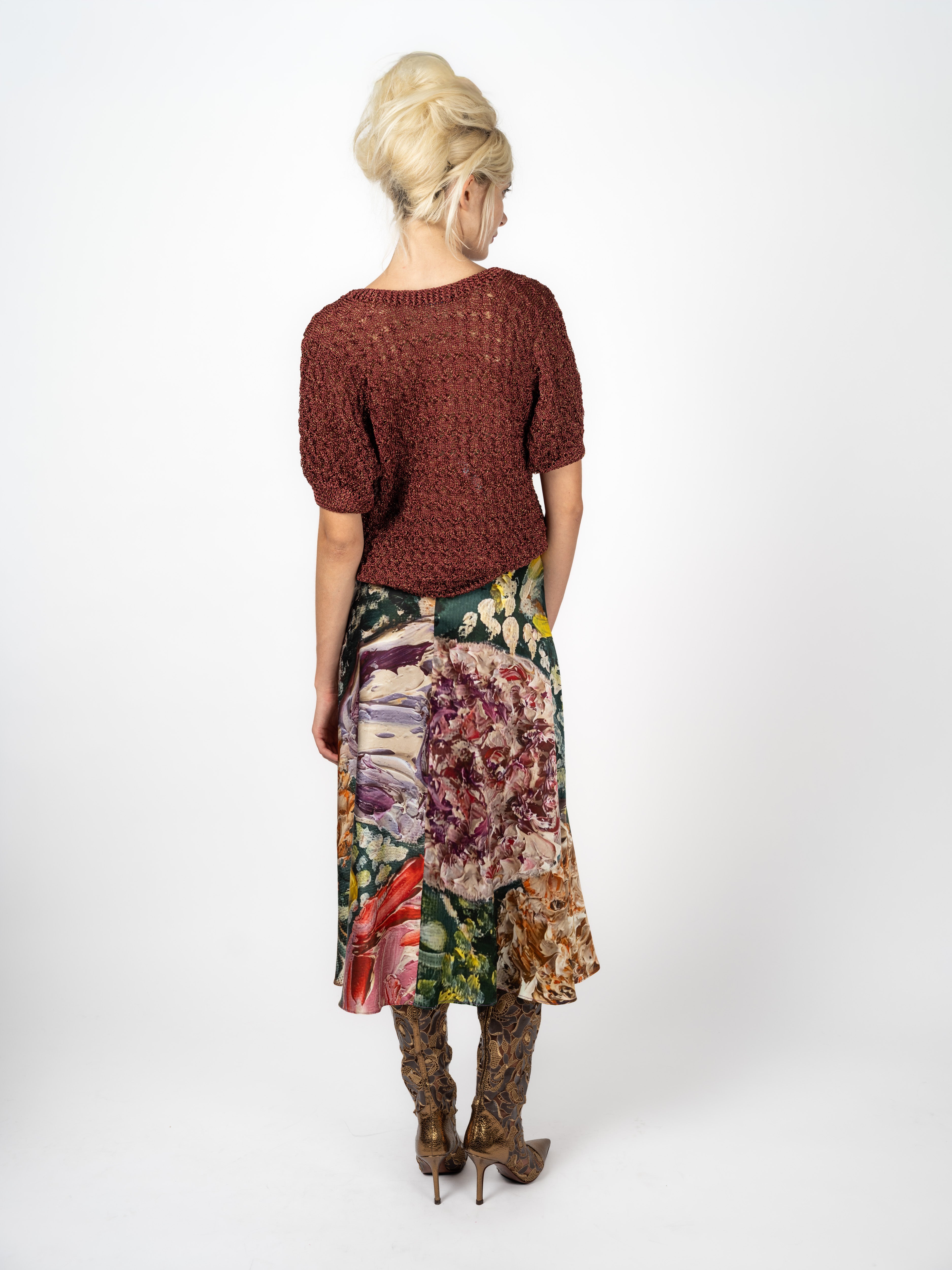 Kurzarm-Strickpullover Lurex Kupfer – weitere Ansicht