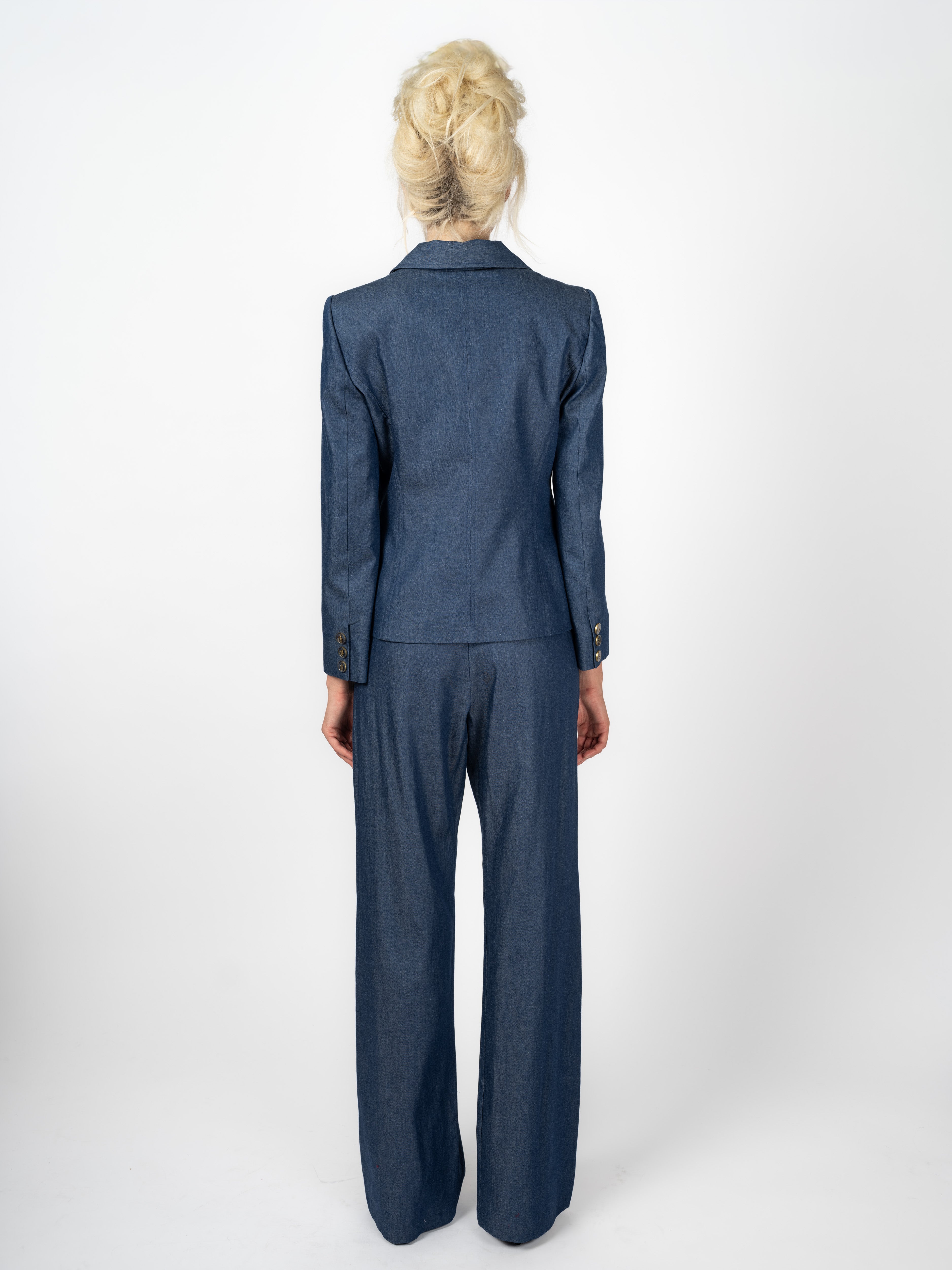 Spitzentop Lurex Marineblau mit Anzugshose Indigoblau – weitere Ansicht